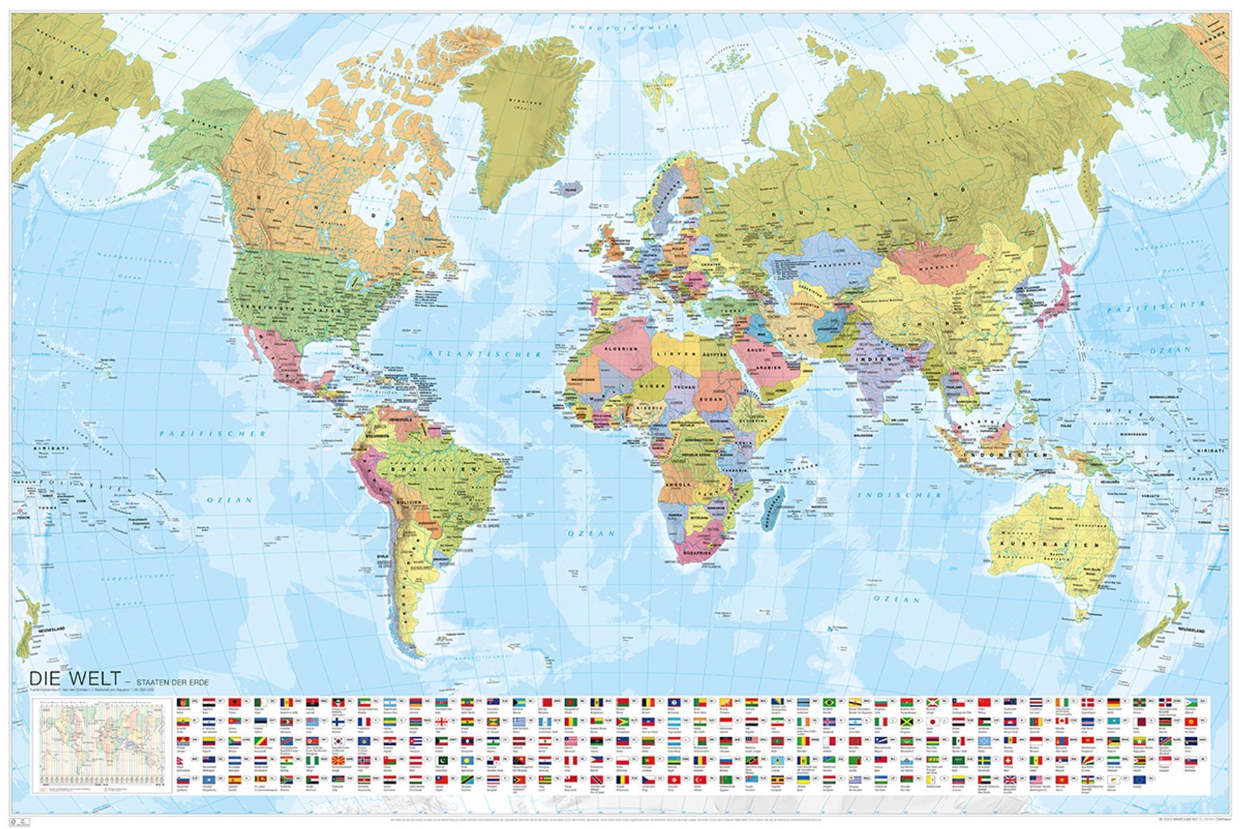 MARCO POLO Weltkarte -Staaten der Erde mit Flaggen Diagramm, Landkarte, Weltansicht