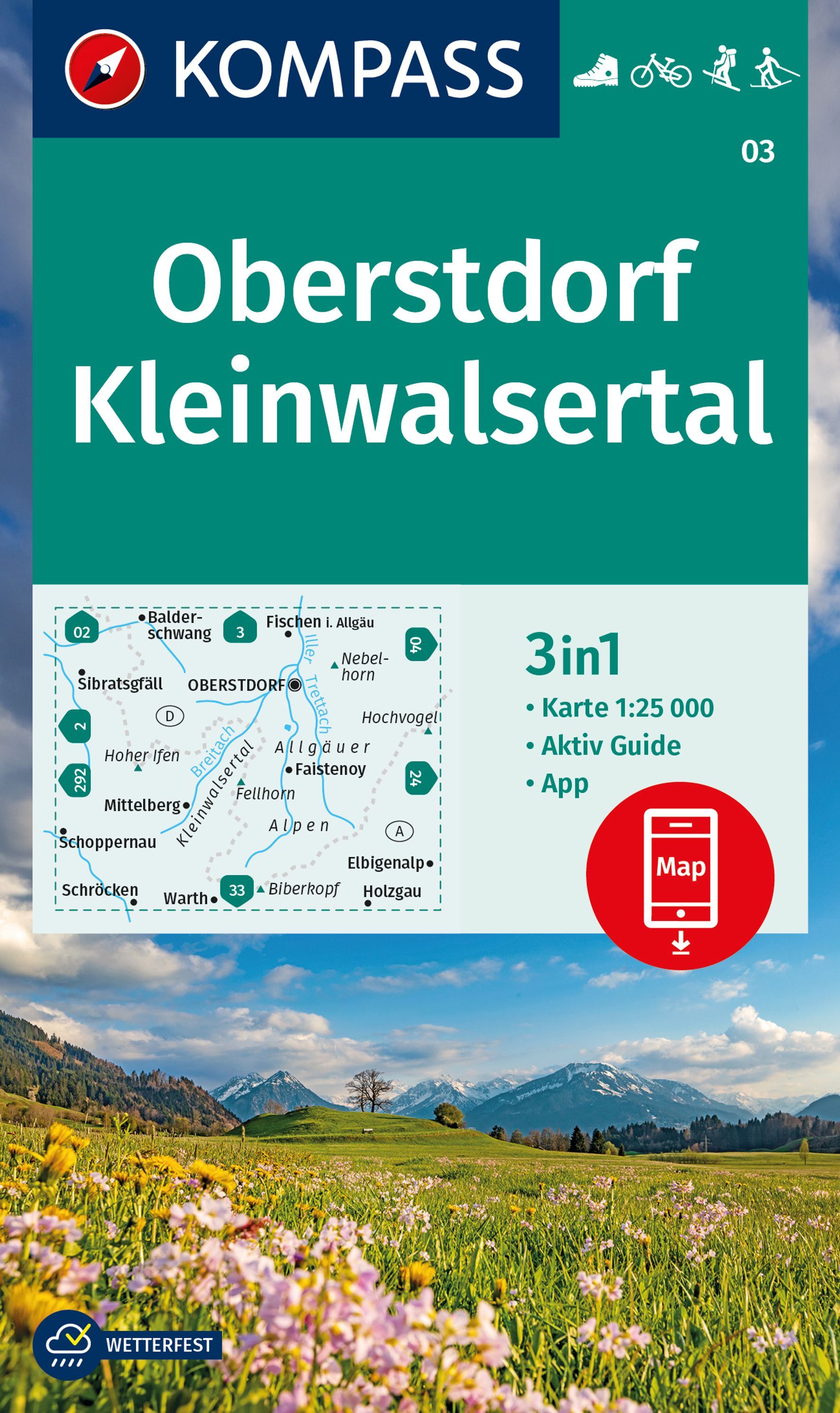 KOMPASS Wanderkarte 03 Oberstdorf, Kleinwalsertal Werbung, Plakat, Gras, Landwirtschaft, Feld,