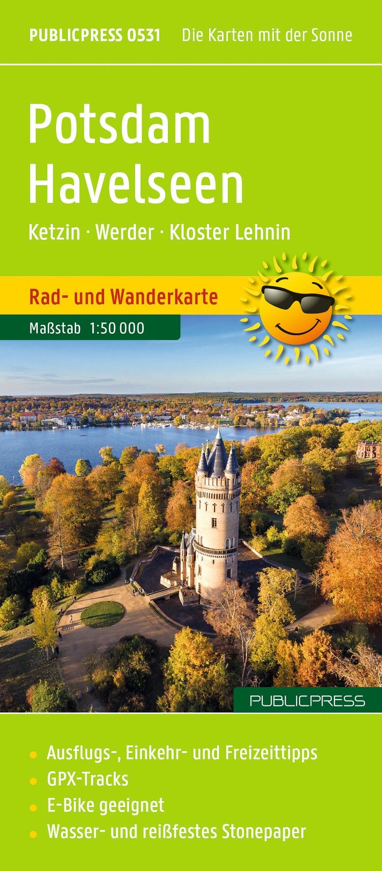 Rad- und Wanderkarte, Potsdam-Havelseen, Papierkarte, Stonepaper, Maßstab 1:50.000
