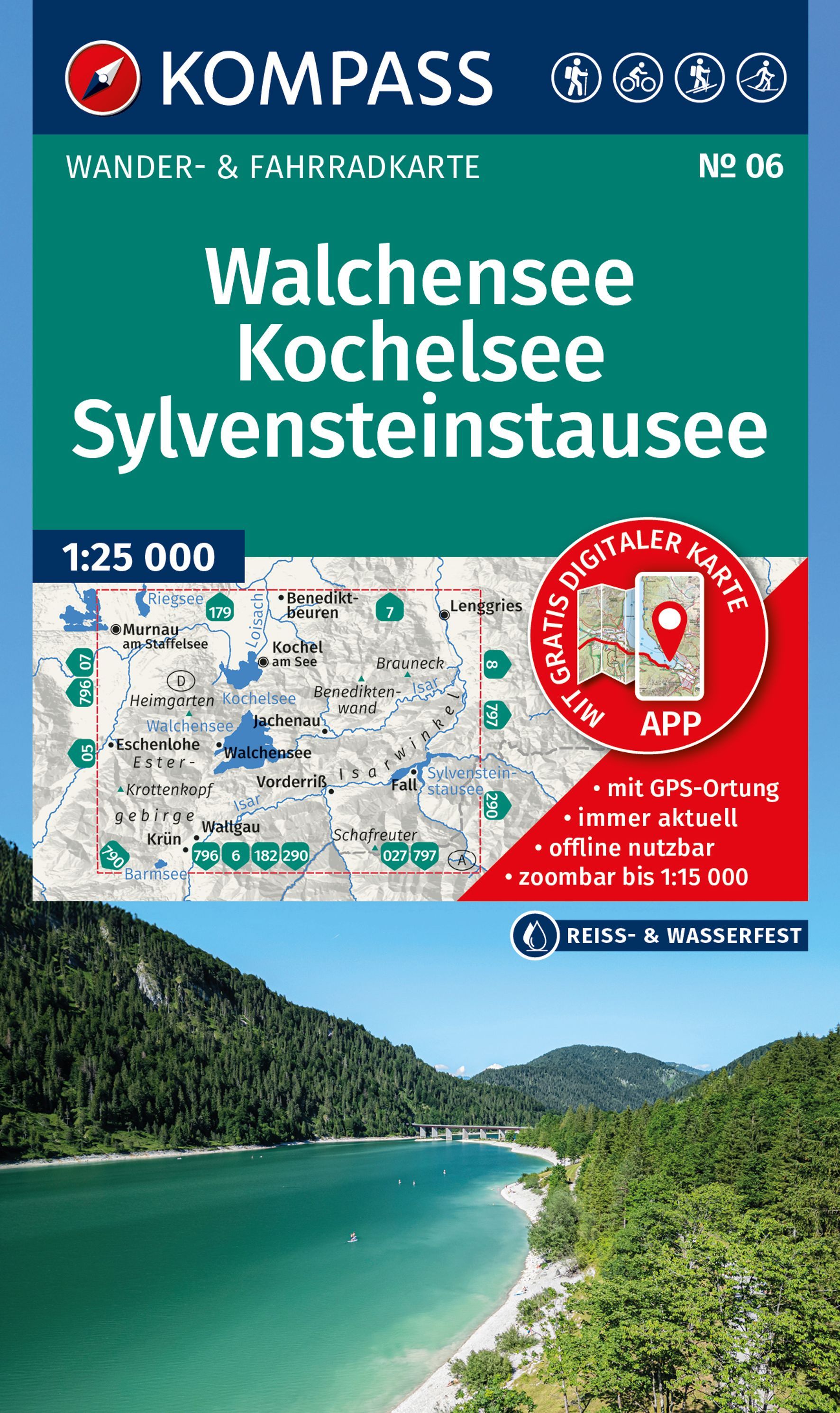 Wanderkarte, Kompaktkarte, Walchensee, Kochelsee, Sylvensteinsstausee