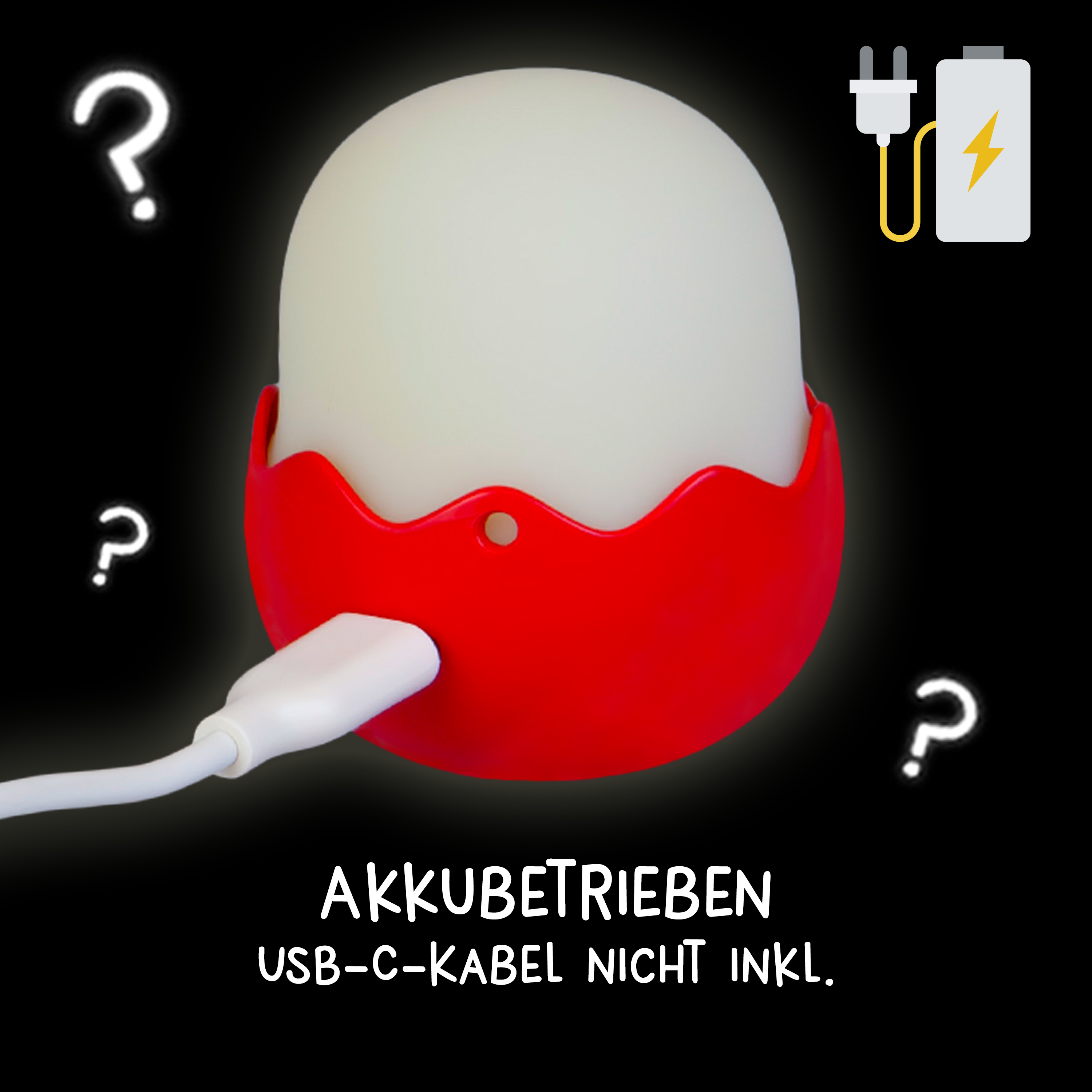 Eierform, Ladegerät, USB-C, Kabel nicht enthalten, Schwarz-rot