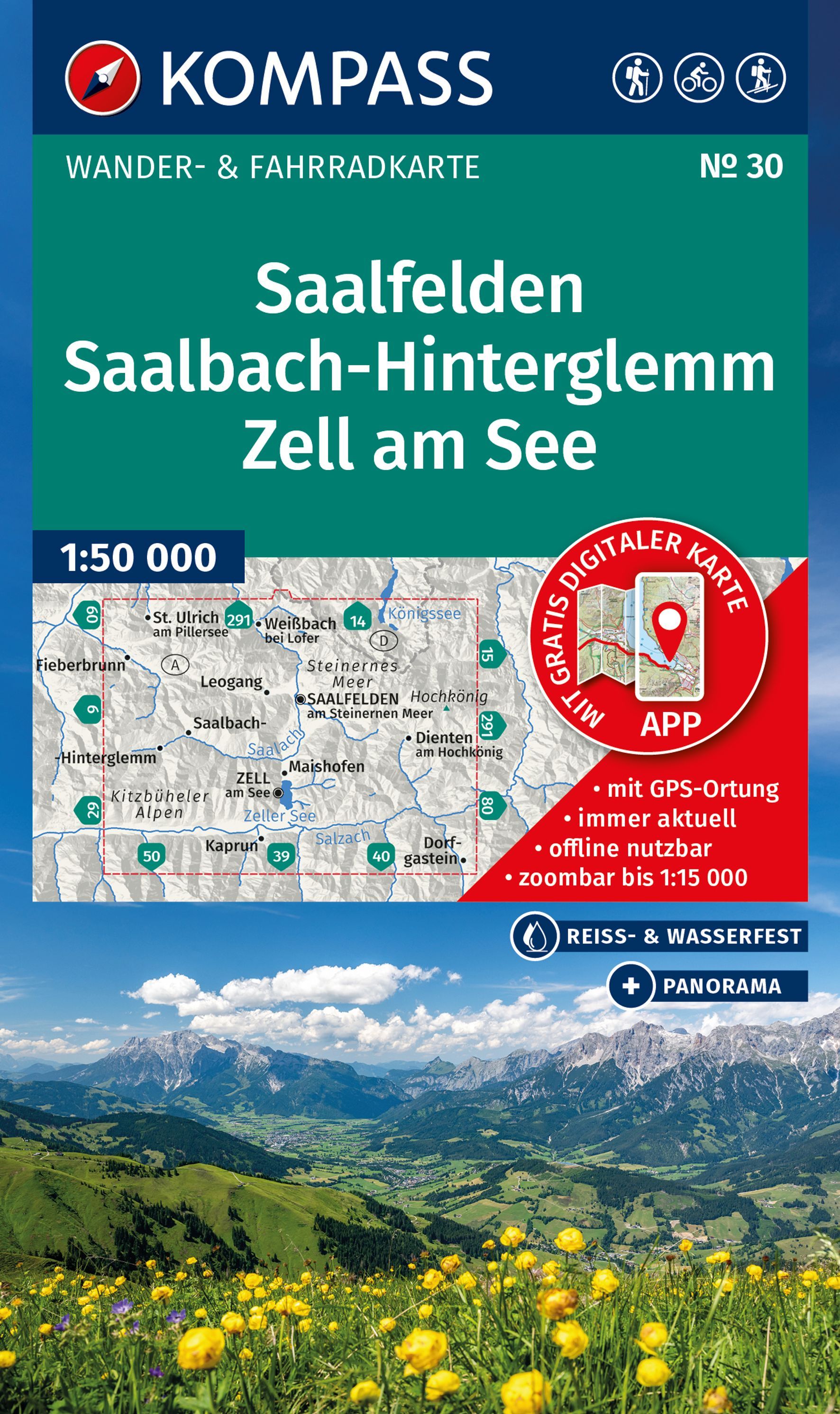 KOMPASS Wanderkarte Saalfelden, Saalbach-Hintergl. Werbung, Plakat