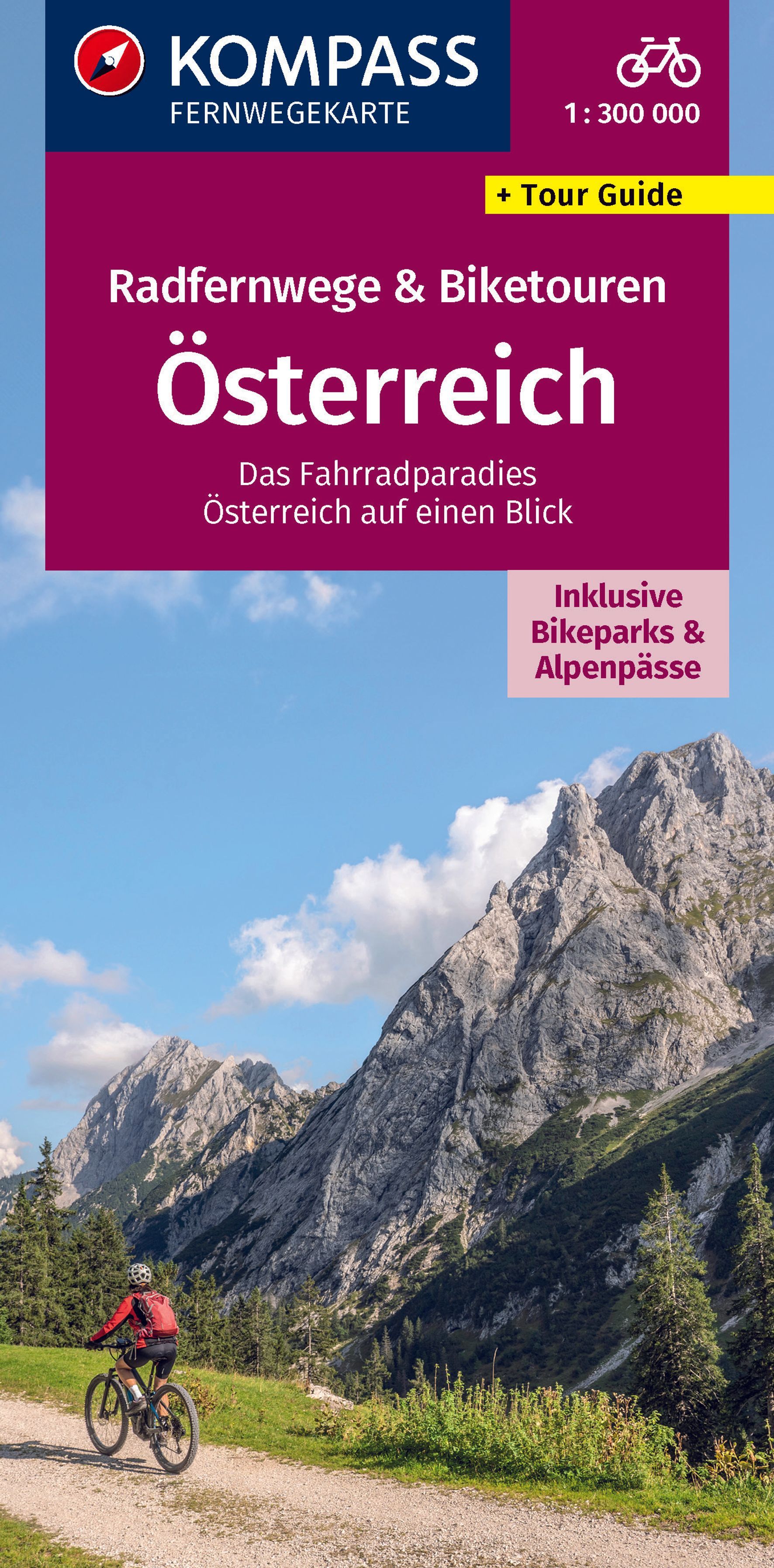 KOMPASS Radfernwege & Biketouren Österreich Werbung, Person, Helm, Fahrrad, Plakat