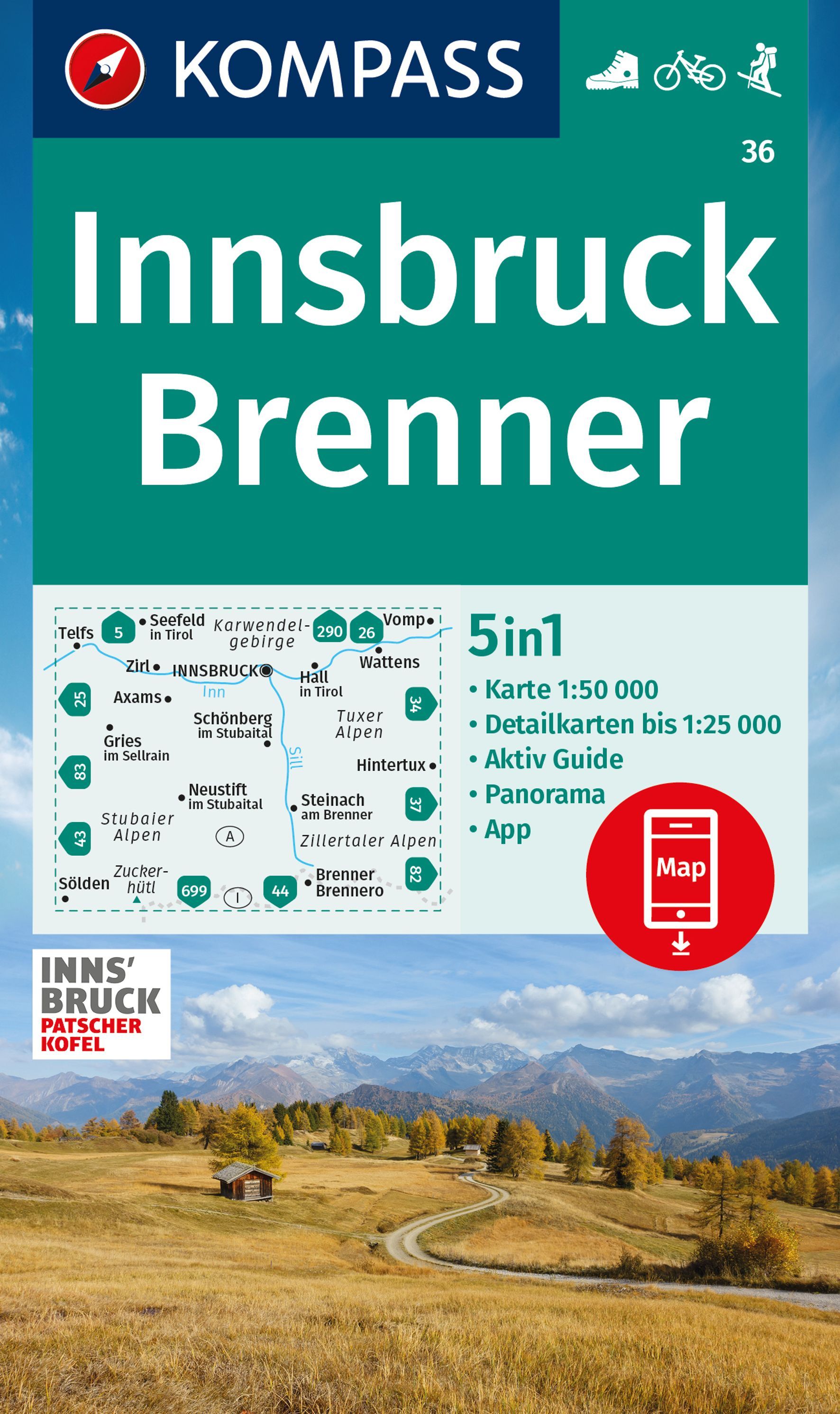 9783991219859 Cover Kompass Wanderkarte Insbruck, Brenner