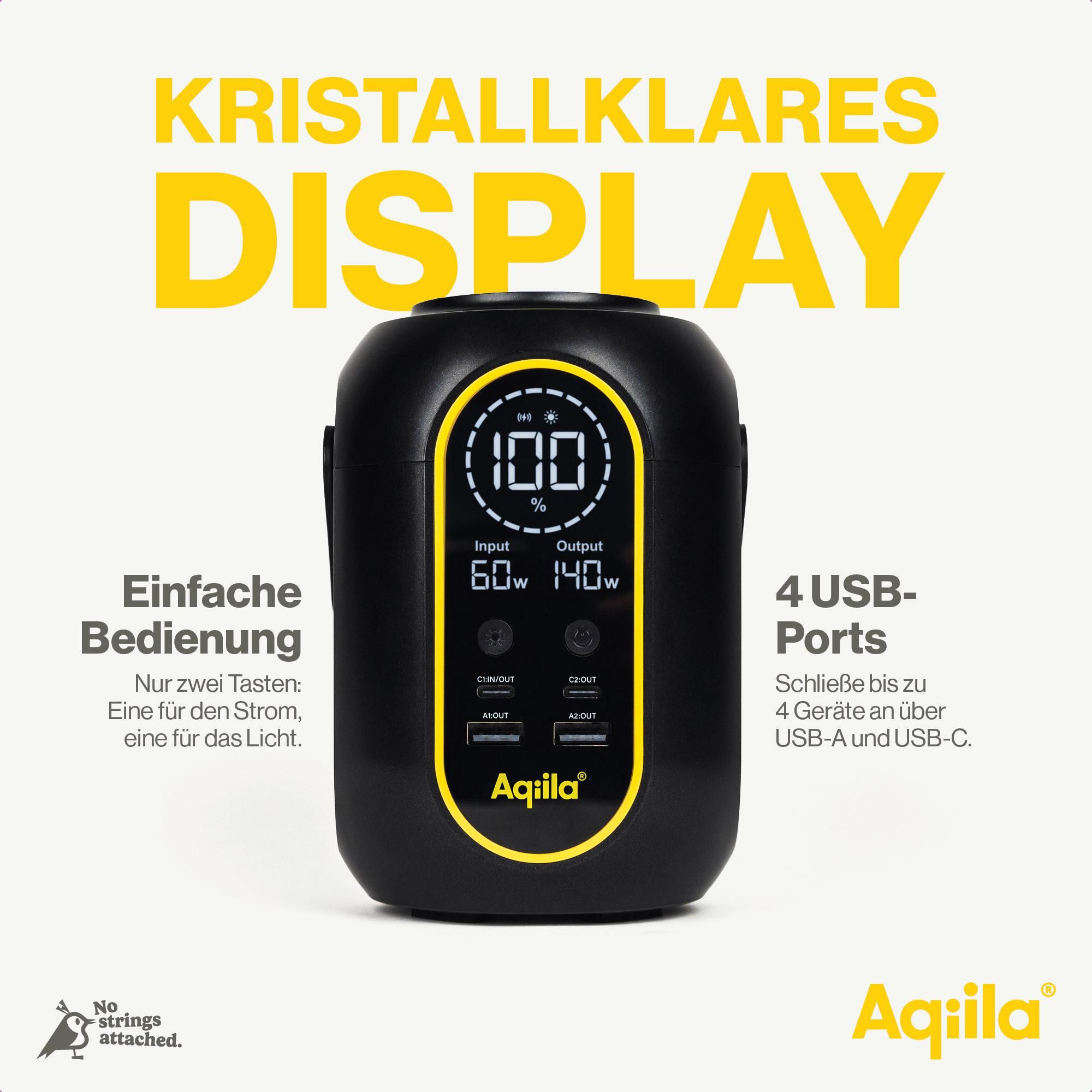 Power Bank, USB Ports, Digital Display, Schwarz, Gelb Akzente