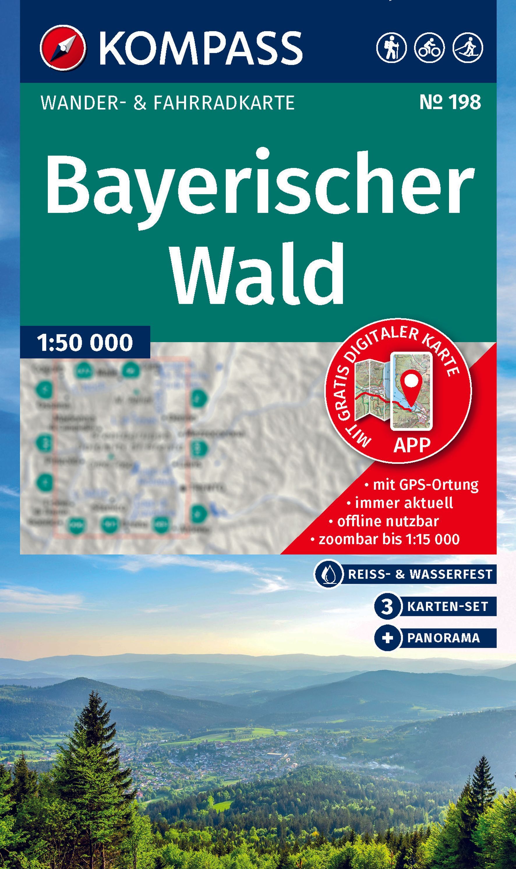 KOMPASS Wanderkarten-Set 198 Bayerischer Wald Werbung, Plakat, Pflanze, Baum