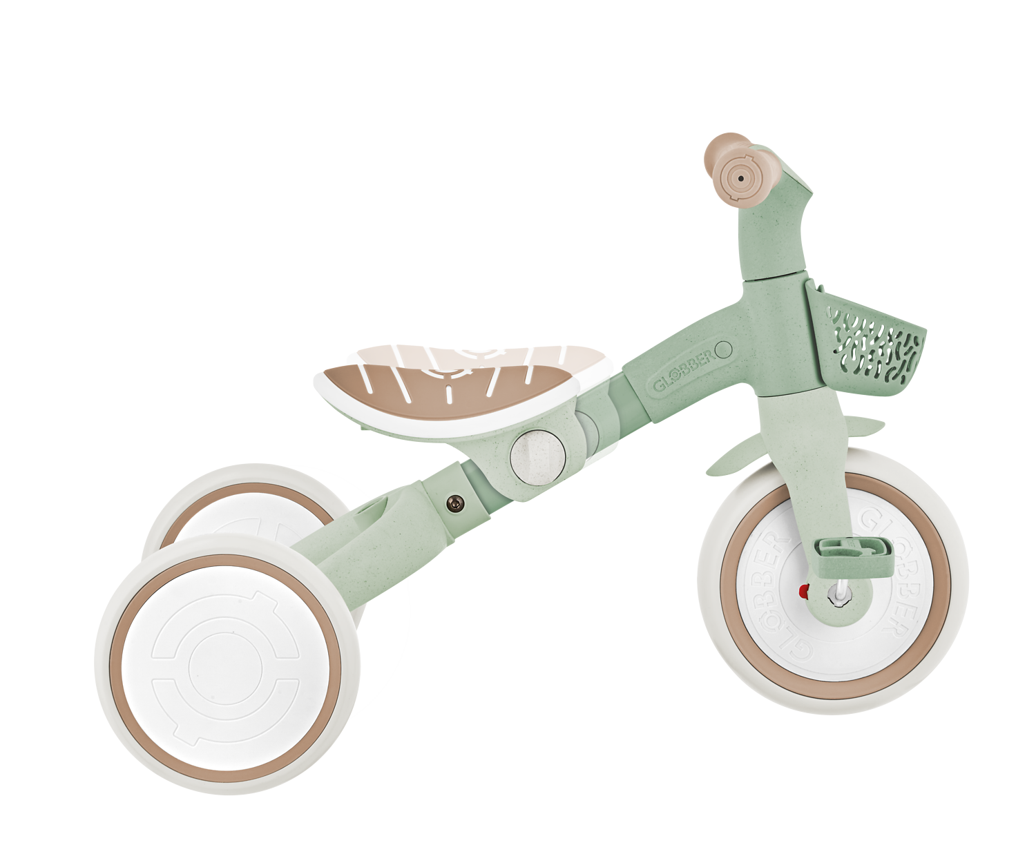 Kinderfahrzeug, Lauflernrad, Dreirad, Holzspielzeug, Grün-Beige