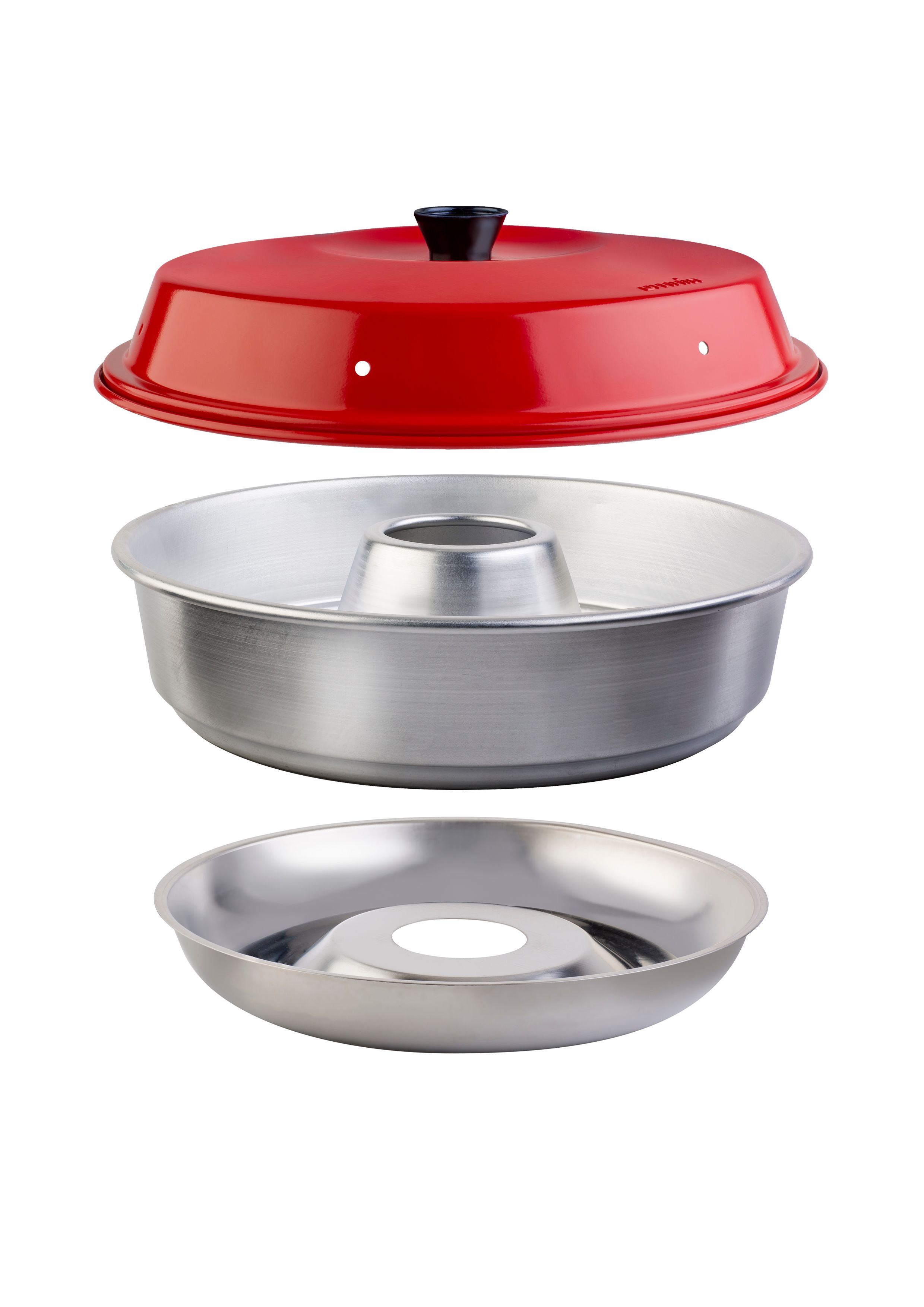 Omnia-3-teilig_HR Campingofen, 3-Teilig, Silber, Roter Deckel