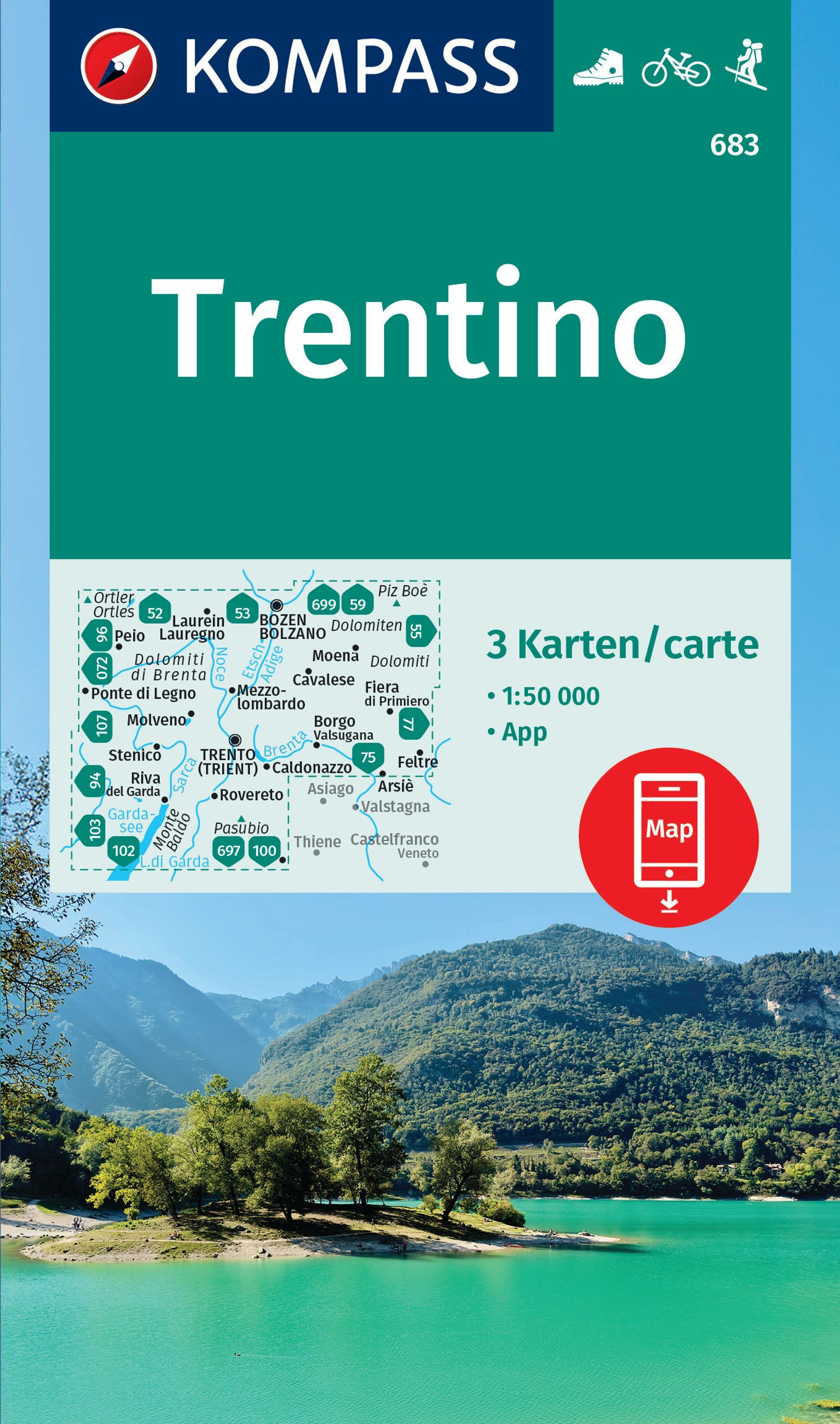 KOMPASS Wanderkarten-Set 683 Trentino (3 Karten) Werbung, Plakat, Land, Natur, Meer,