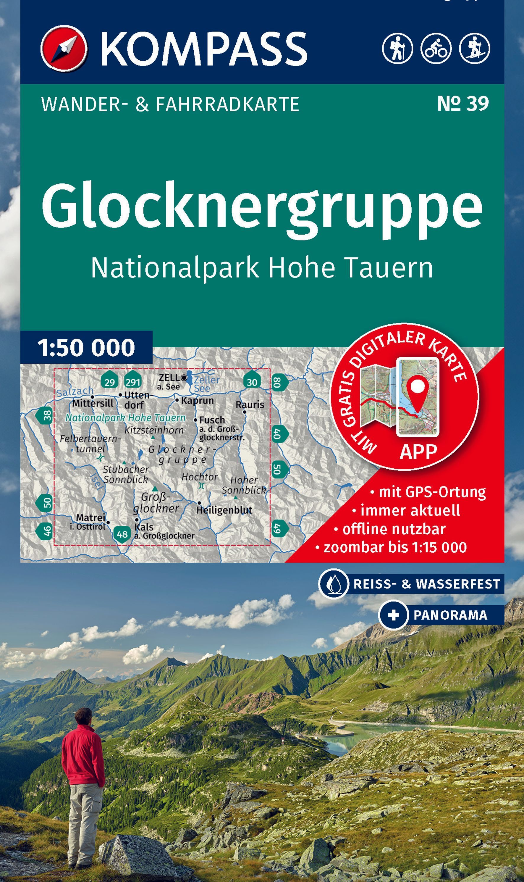 KOMPASS Wanderkarte 39 Glocknergruppe, 1:50.000 Werbung, Plakat, Person, Draußen, Gipfel