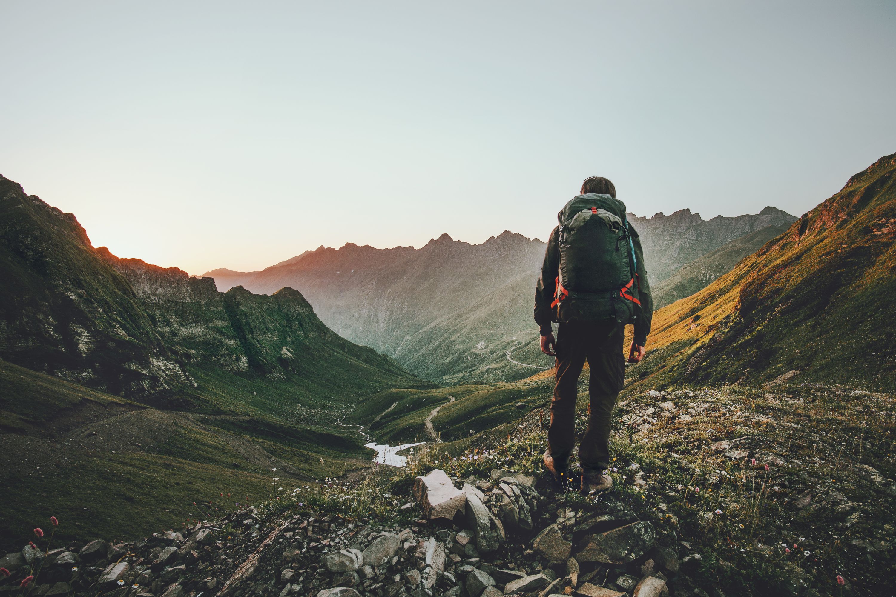 Wanderer, Landschaft, Berge, Morgen, Dunkel, Wandern