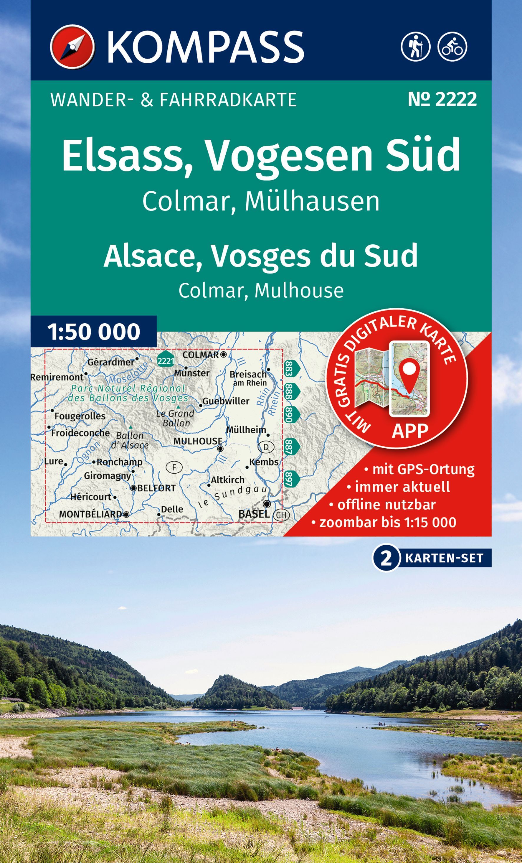 KOMPASS Wanderkarten-Set 2222 Elsass, Vogesen Süd Werbung, Plakat