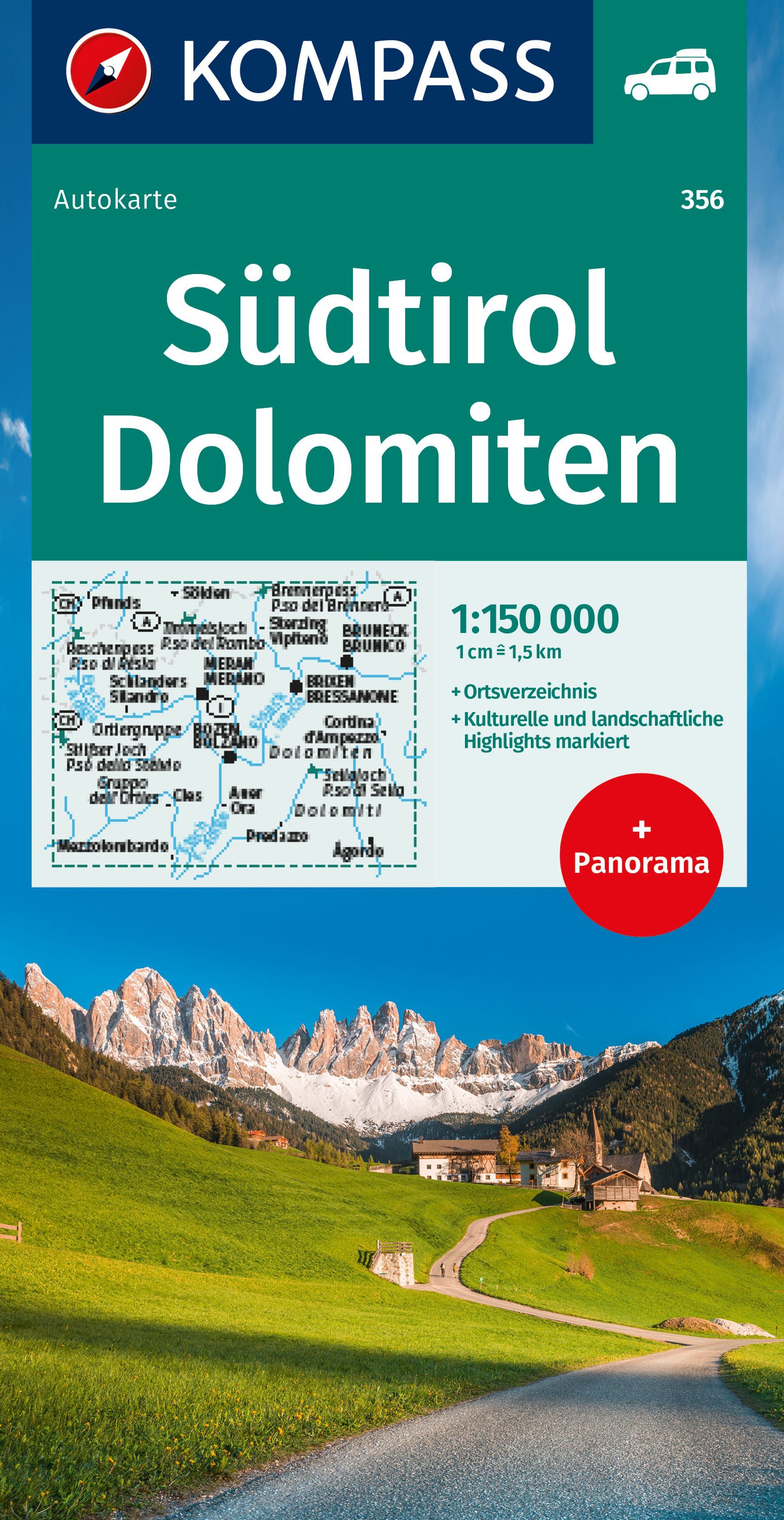 Autokarte, Südtirol, Dolomiten, Kartenbild, Panorama