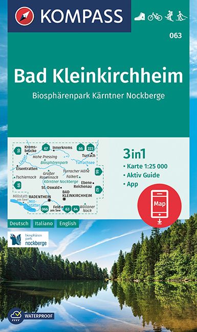 9783991213345 KOMPASS Wanderkarte Bad Kleinkirchheim, Wald Ufer mit einem Fluss dazwischen