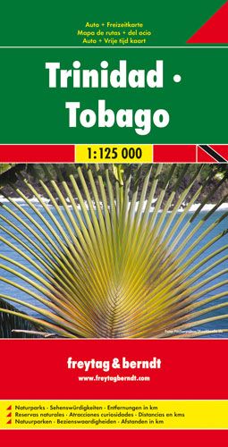 Trinidad - Tobago, Autokarte 1:125.000, f&b Werbung, Plakat, Baum, Anzeigetafel, Palme