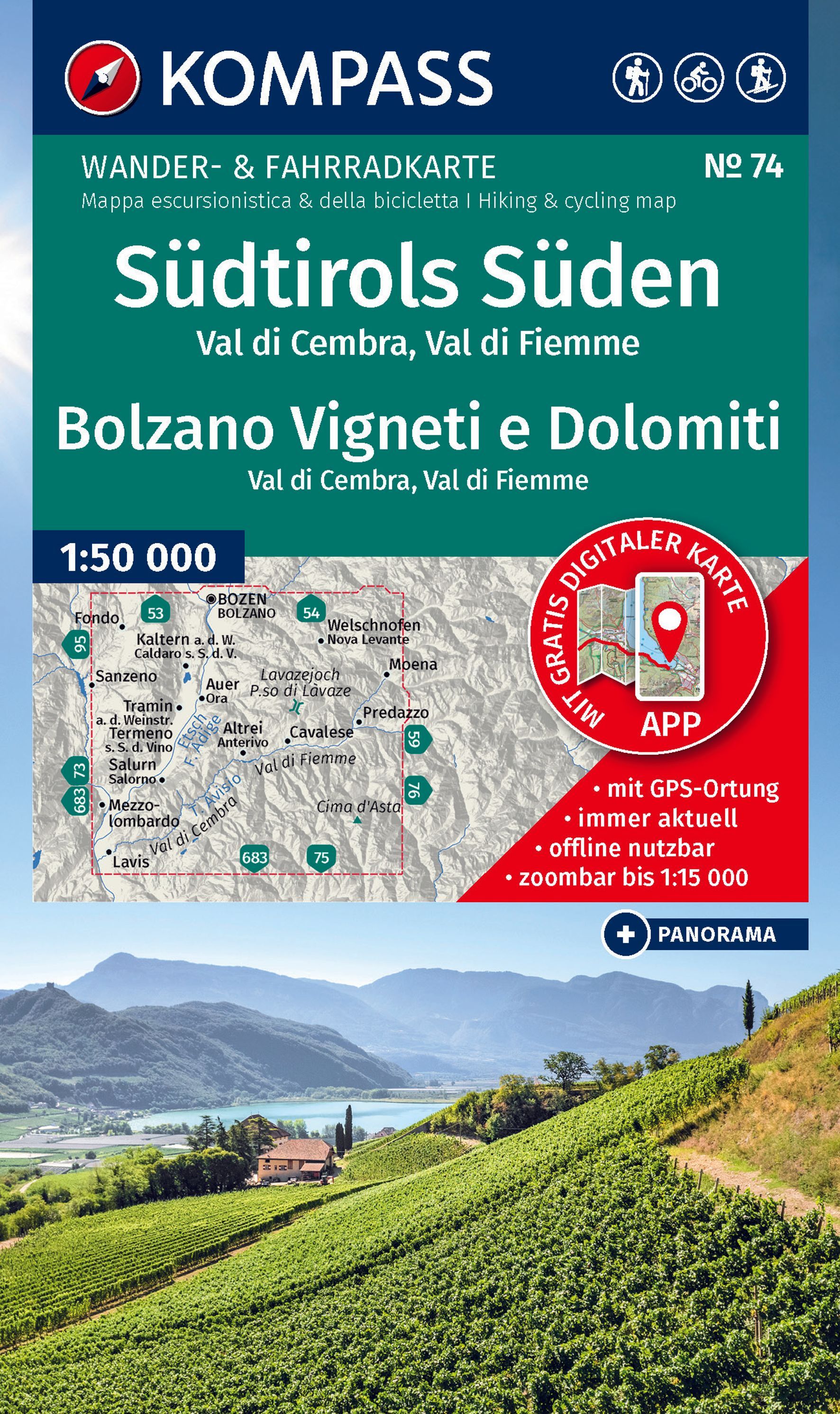KOMPASS Wanderkarte 74 Südtirols Süden, 1:50.000 Werbung, Plakat