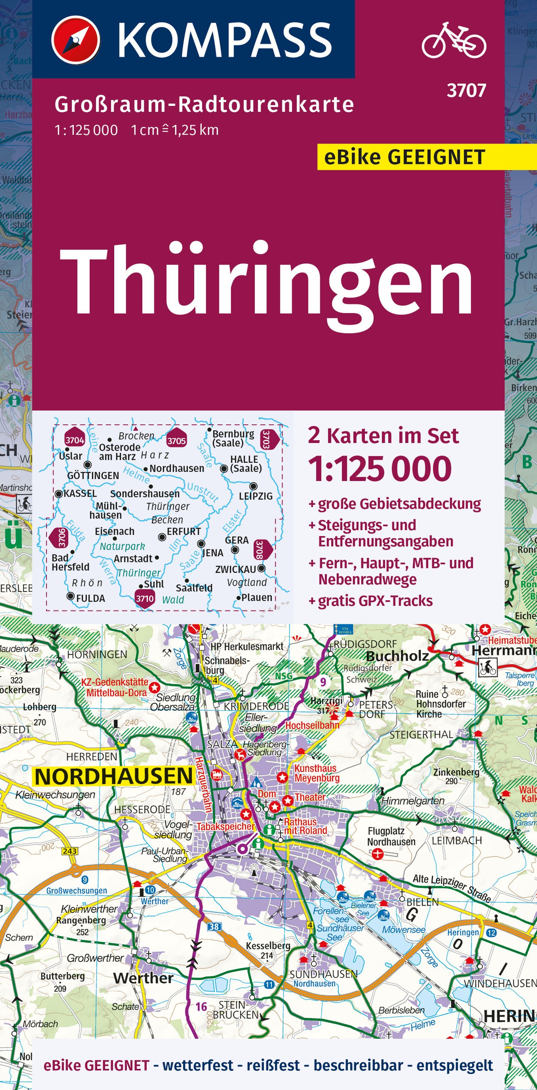 9783991216469 KOMPASS Großraum-Radtourenkarte Thüringen, Cover Landkarte