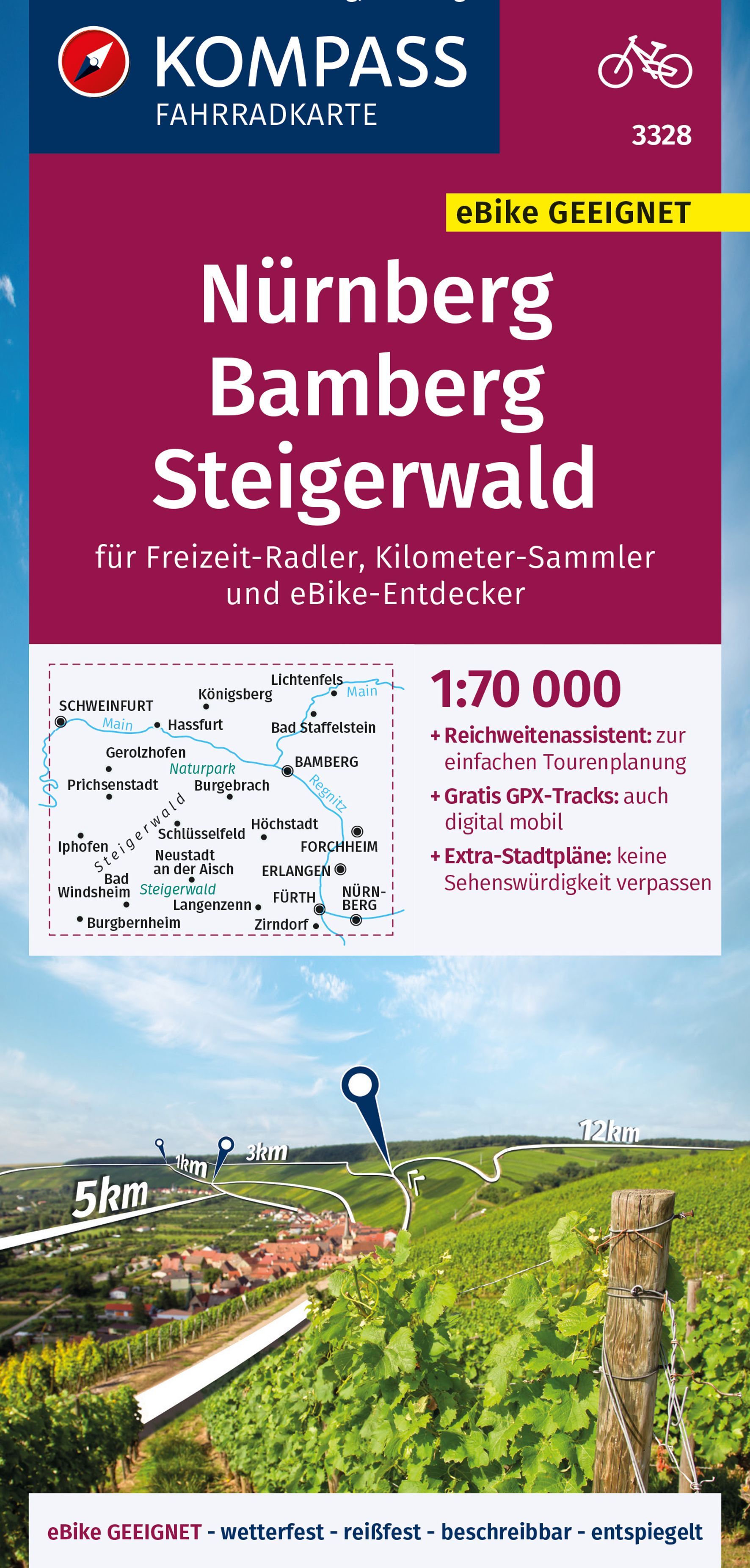 9783991214960 Cover Kompass Fahrradkarte Nürnberg, Bamberg, Steigerwald