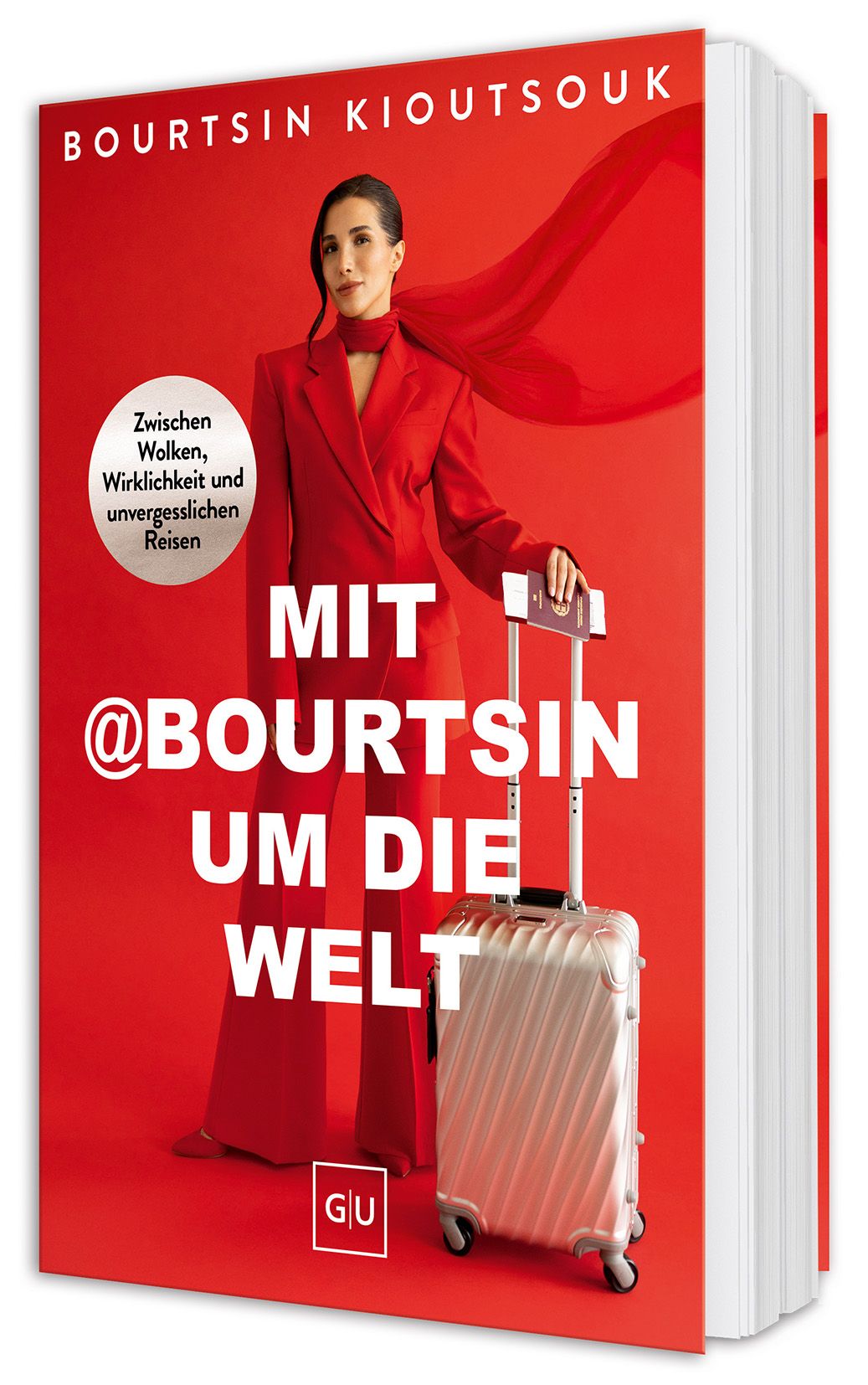rot, anzug, koffer, reiselust, mode
