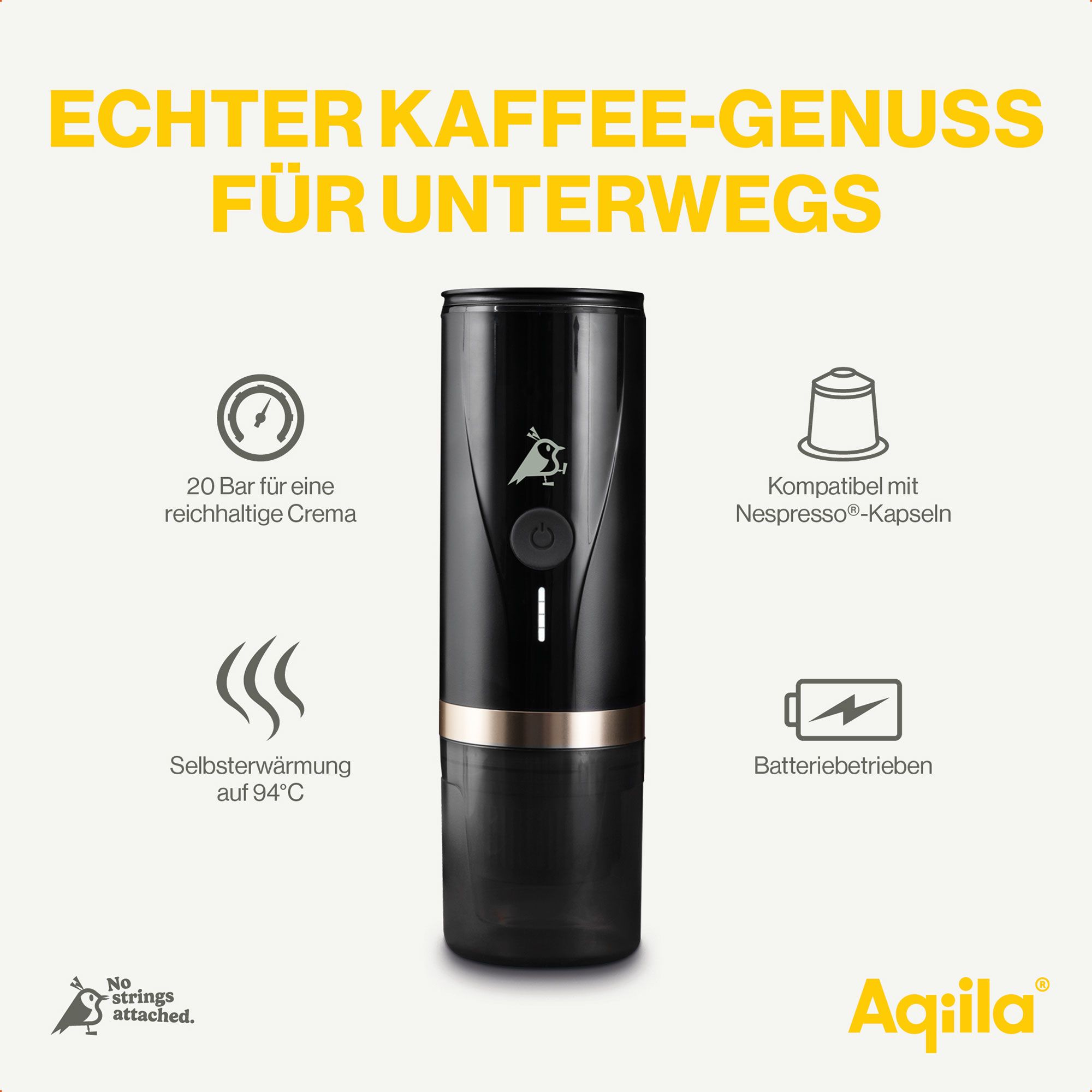 Kaffeemaschine, Portabler Kaffeebereiter, Kaffeevoller, Bohnen/Kessel, Batteriebetrieben