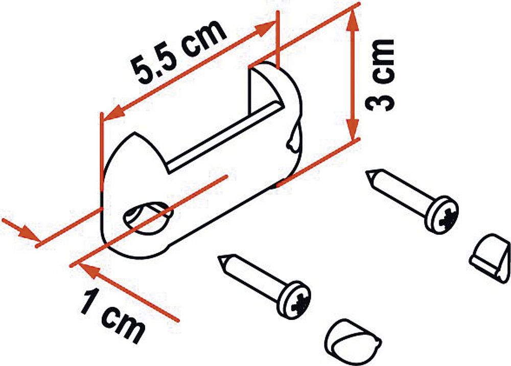 Fiamma Aufhänger Fix Organizer. Abbildung Maße Anbringungsset