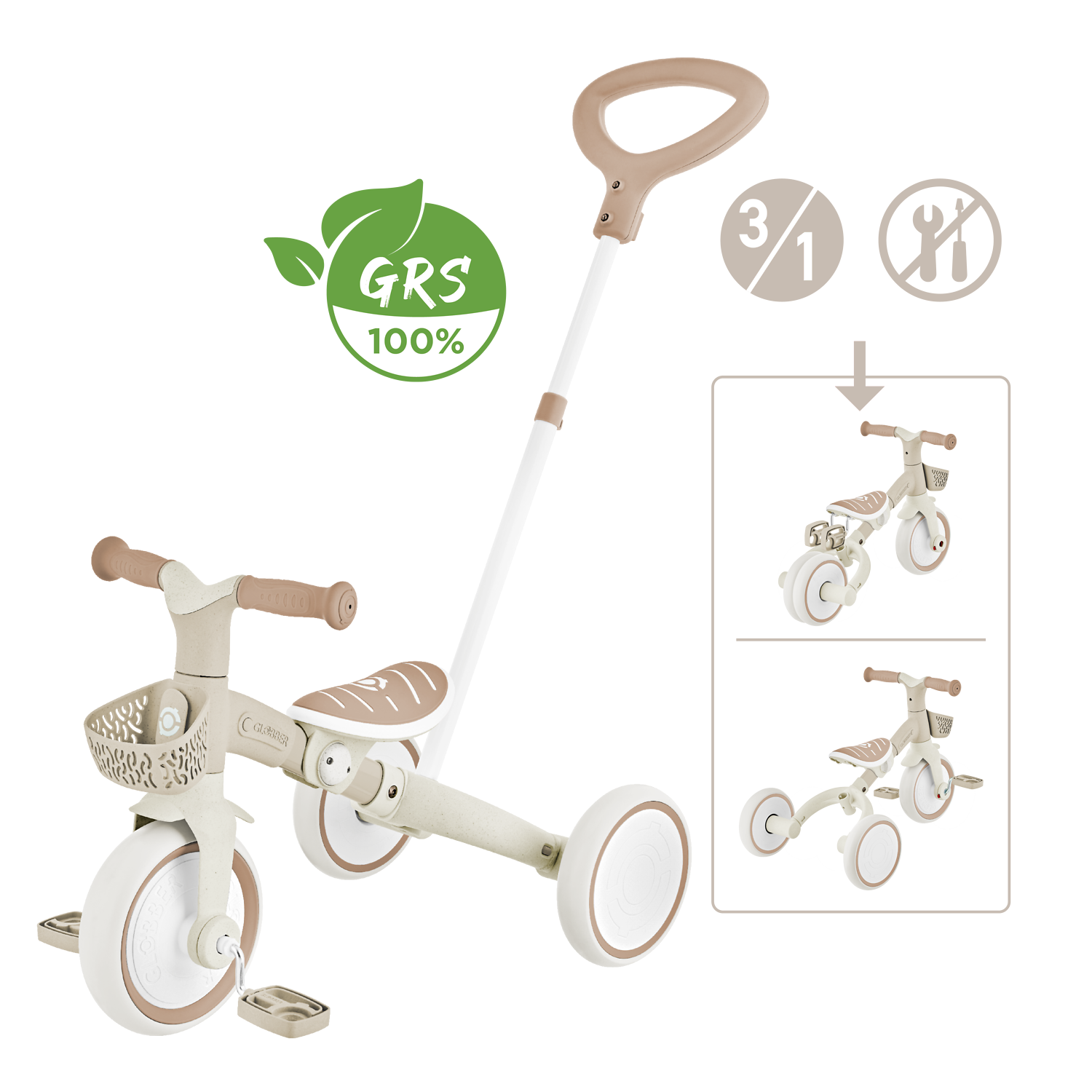 Kinderfahrrad, Dreirad, Holz, Beige, Gummireifen
