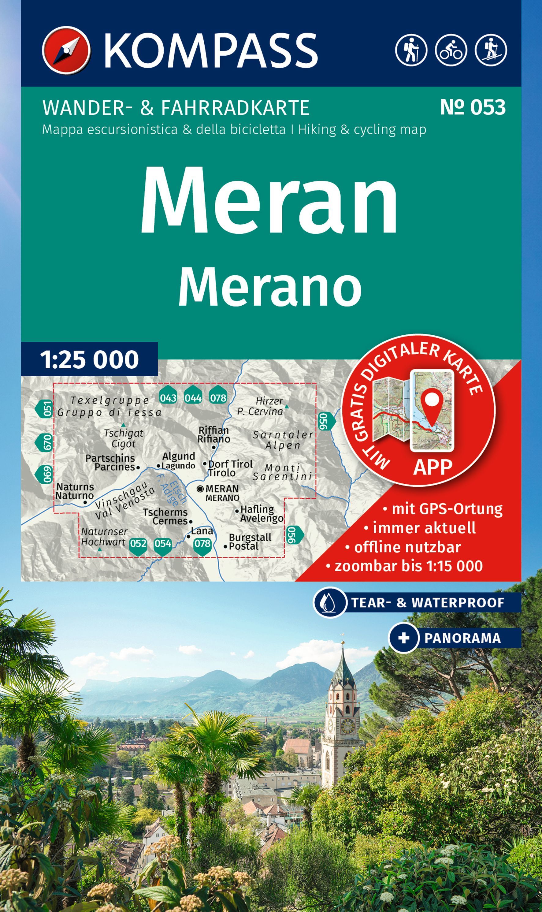 KOMPASS Wanderkarte 053 Meran / Merano 1:25.000 Werbung, Plakat