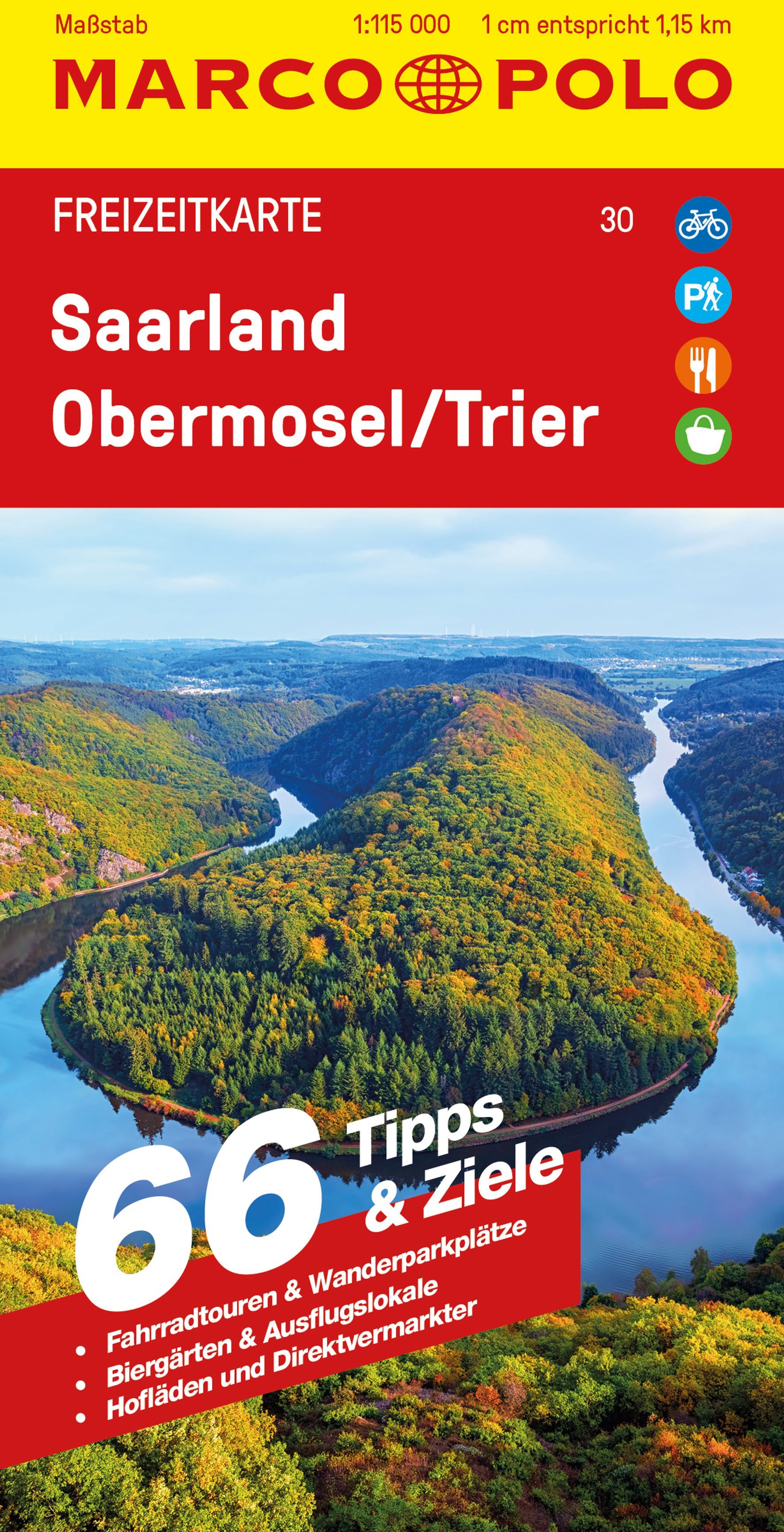 9783575017031 MARCO POLO Freizeitkarte Saarland,Obermosel,Trier, Cover Waldlandschaft mit Fluss drumherum