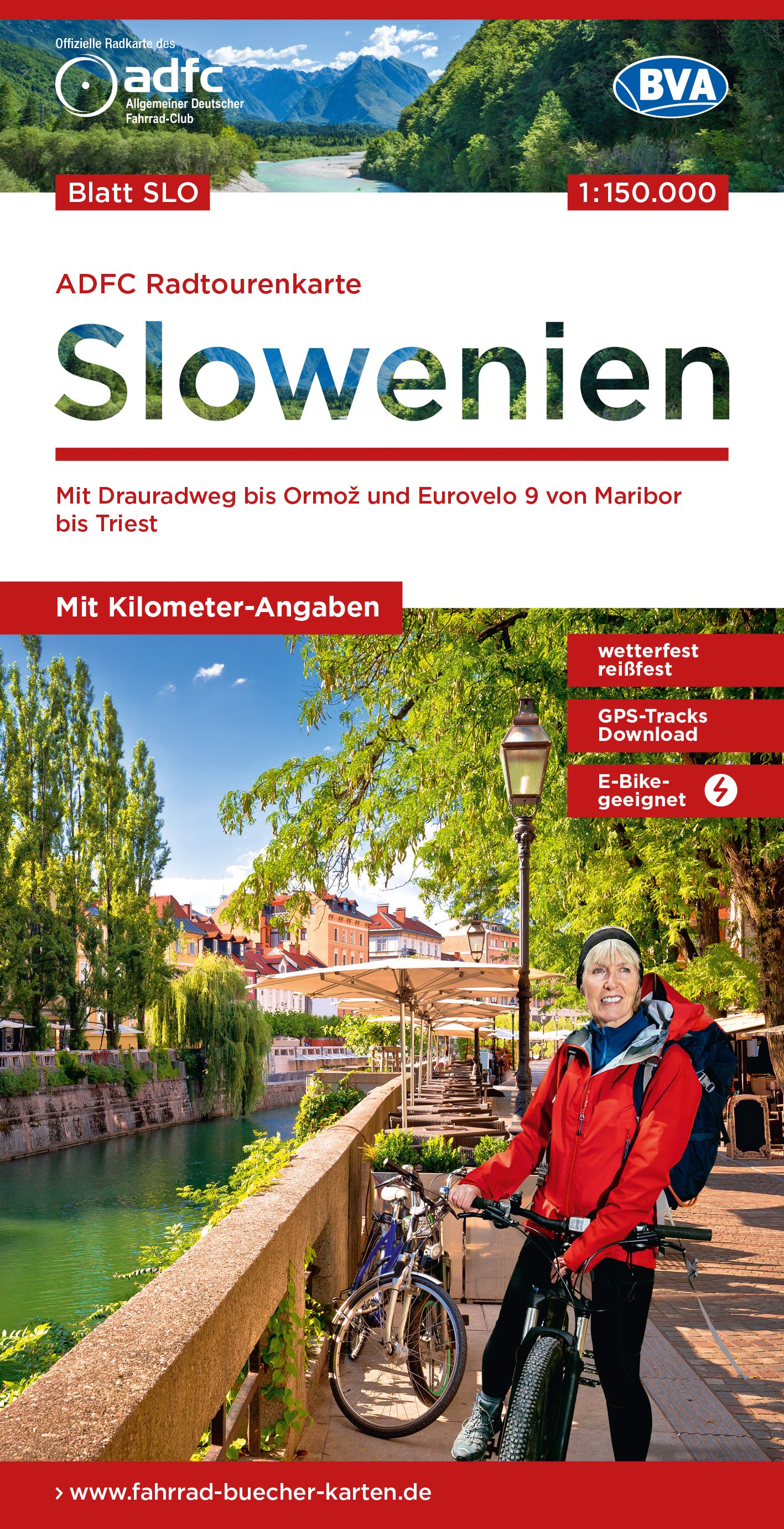 ADFC-Radtourenkarte SLO Slowenien 1:150.000 Werbung, Plakat, Erwachsener, Person, Frau,