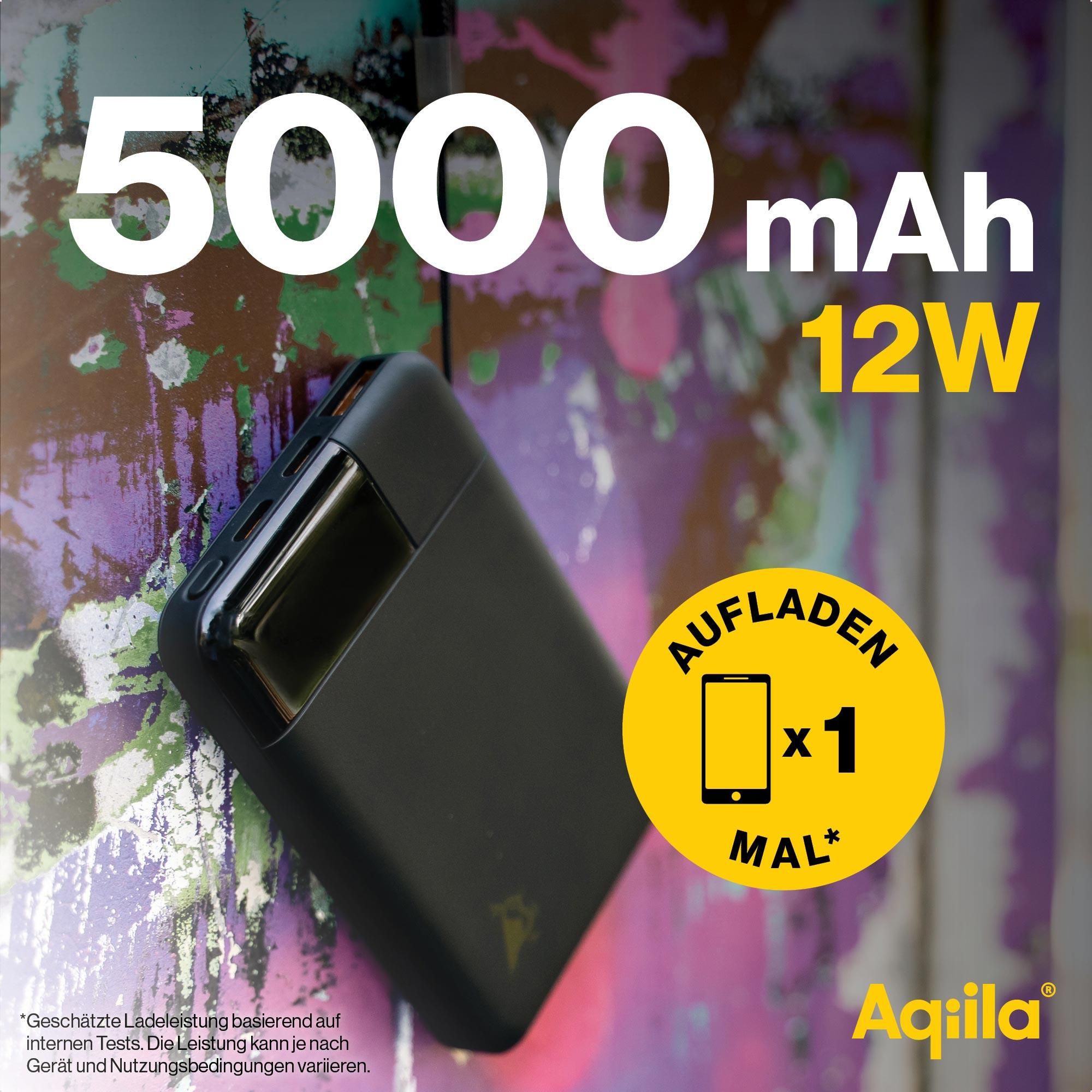 Powerbank, 5000 mAh, 12 W, drahtlose Akku, Aqila