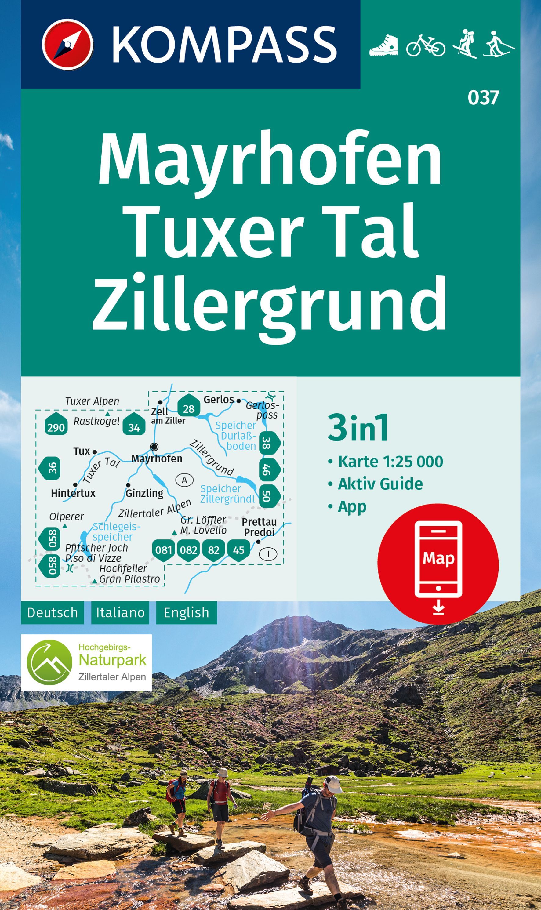 9783991217664 Cover Kompass Wanderkarte Mayrhofen, Tuxer Tal, Zillergrund