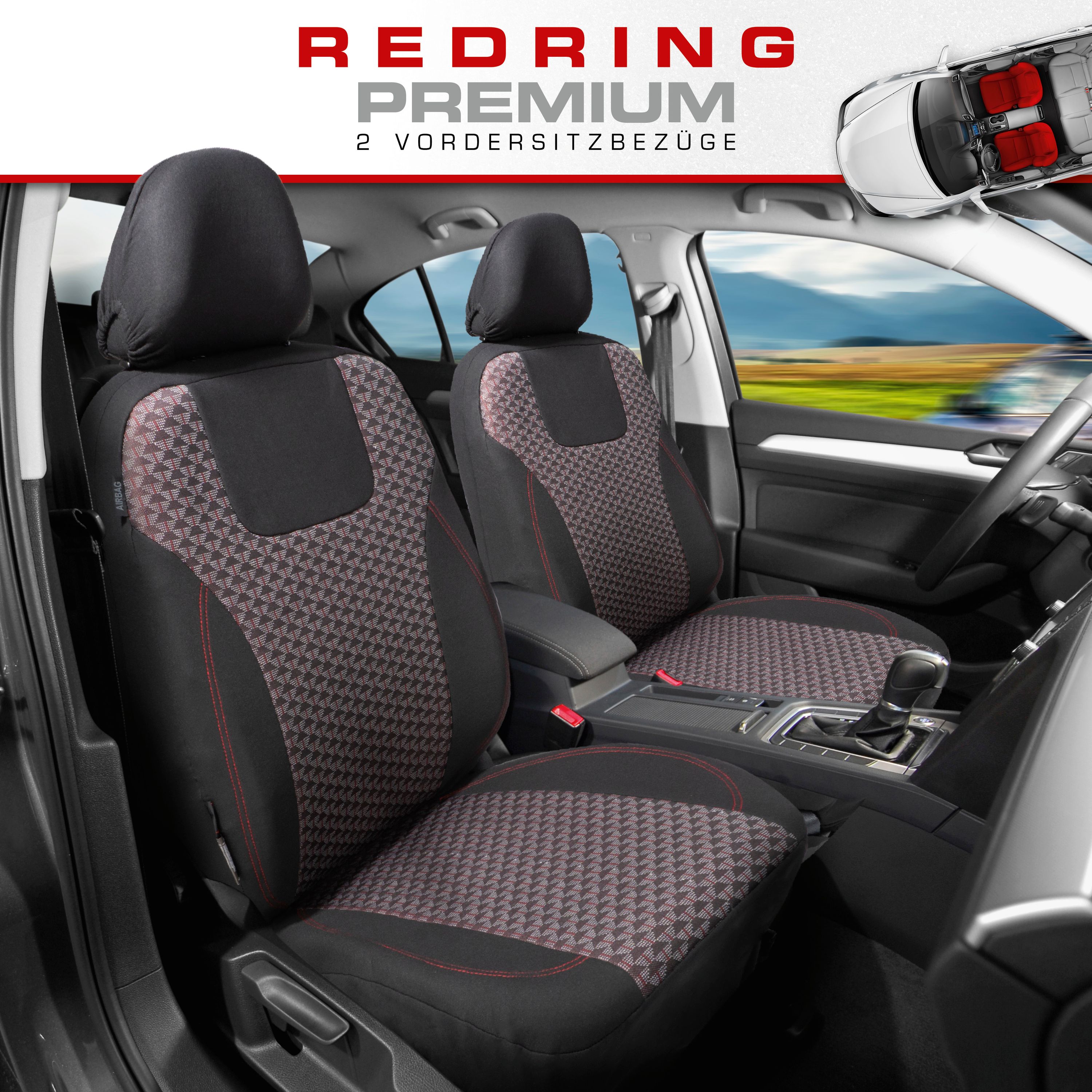 Autositzbezug Redring für zwei Vordersitze Detailansicht