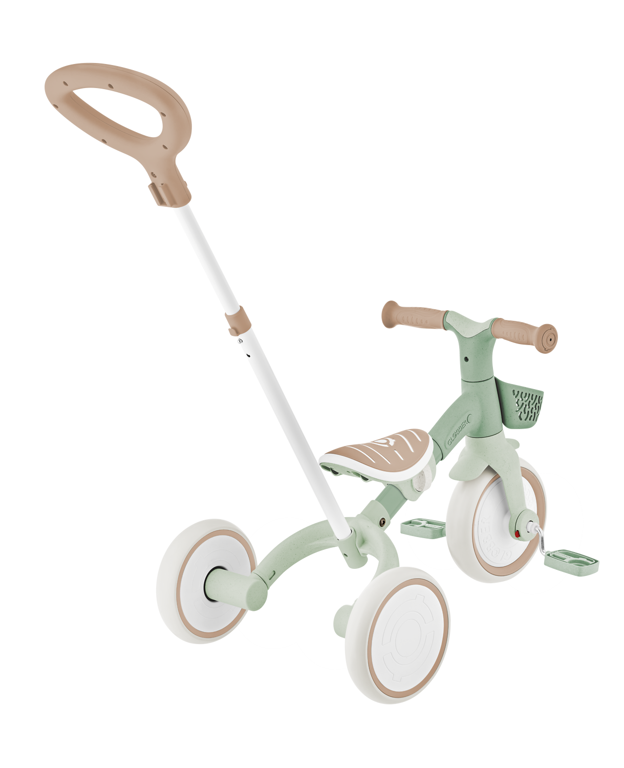 Kinderauto, Dreirad, Holzoptik, Pinky-Beige, Stoßfänger-Design