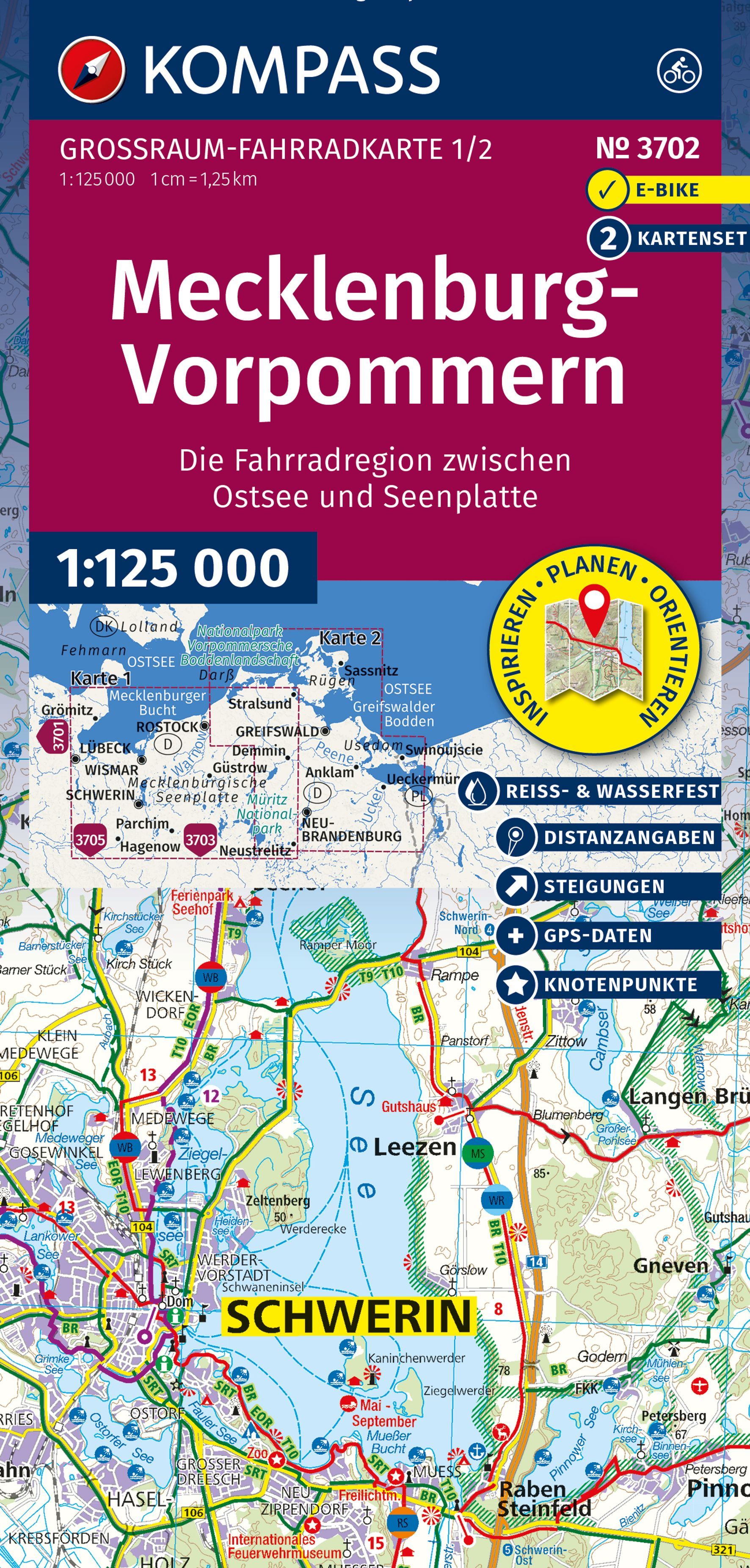 KOMPASS Großraum Fahrradkarte Mecklenburg-Vorpom. Grundstück, Werbung, Landkarte, Plakat, Atlas