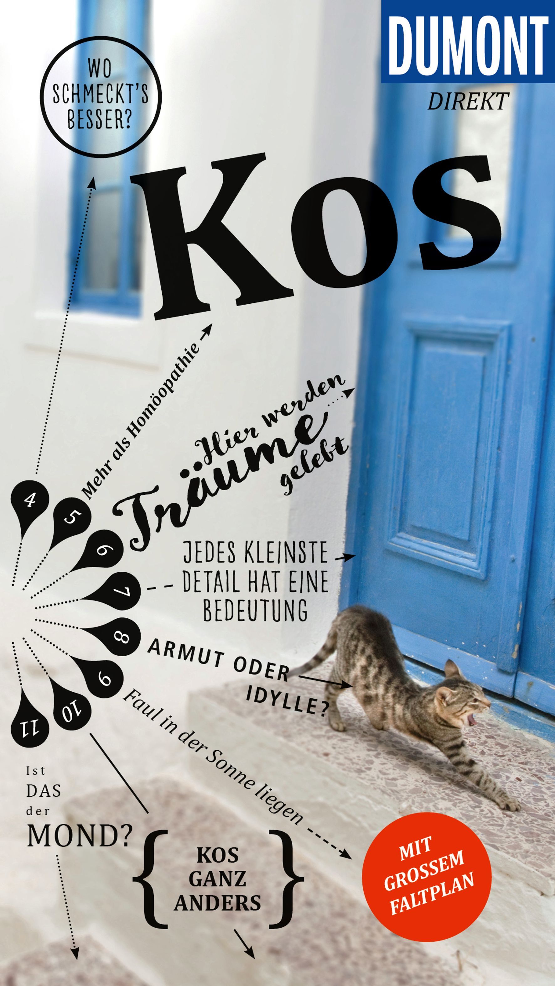 DuMont direkt Reiseführer Kos Cover, Reiseführer KOS, Katze, Blaue Tür