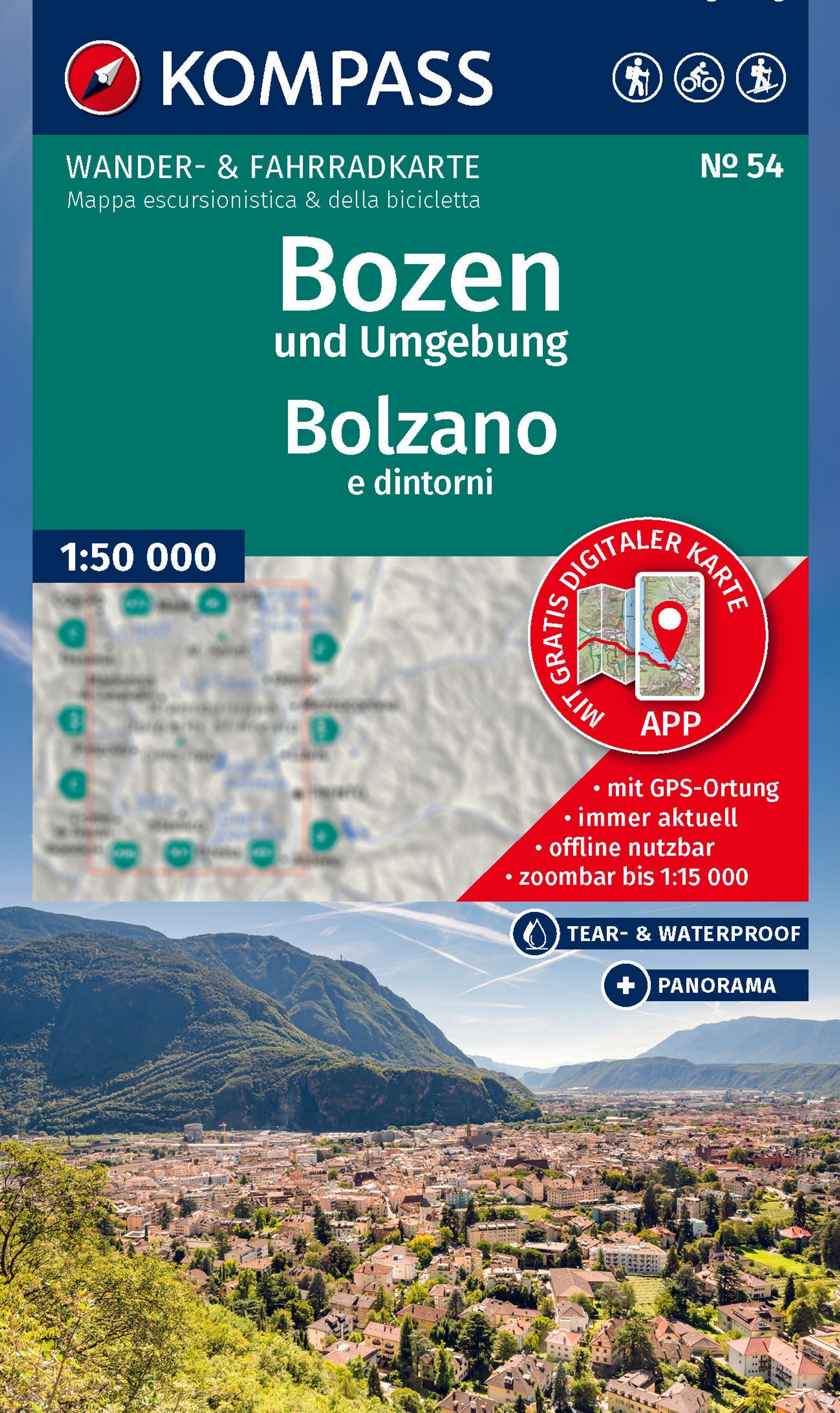 KOMPASS Wanderkarte 54 Bozen und Umgebung Werbung, Plakat