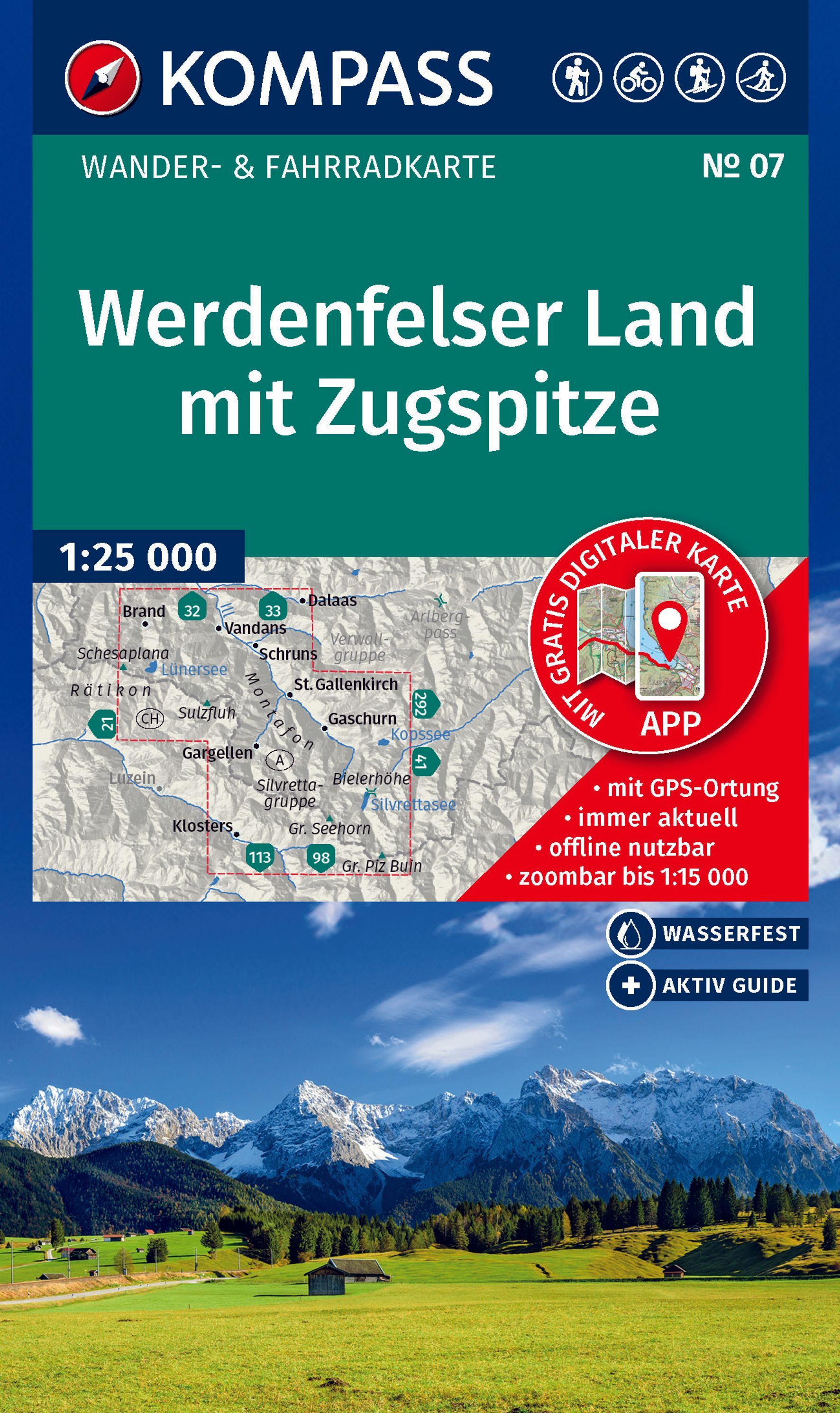 KOMPASS Wanderkarte 07 Werdenfelser Land, 1:25.000 Werbung, Plakat, Natur, Draußen, Gipfel