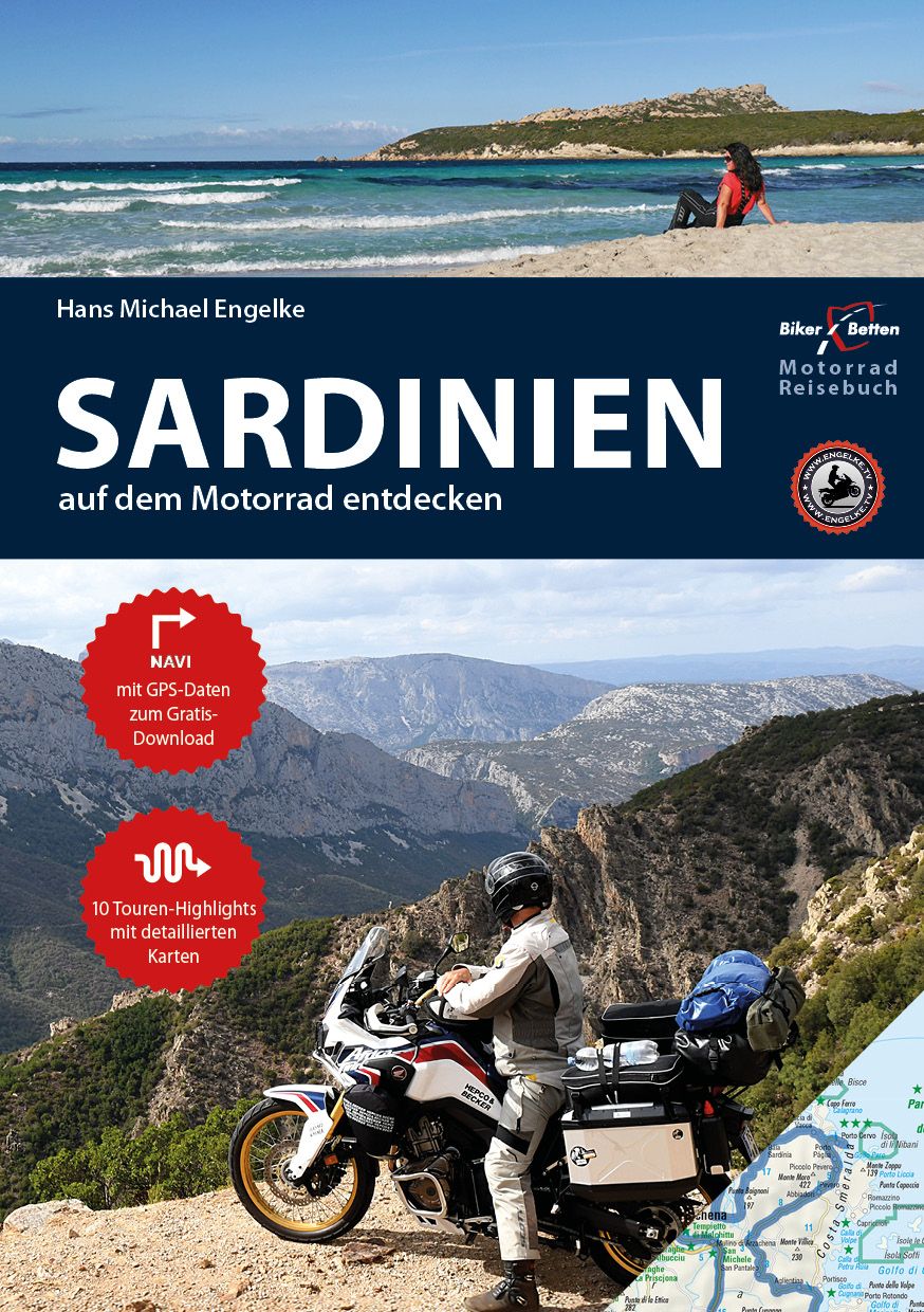 Motorrad Reiseführer Sardinien Werbung, Person, Motorrad, Rad, Plakat