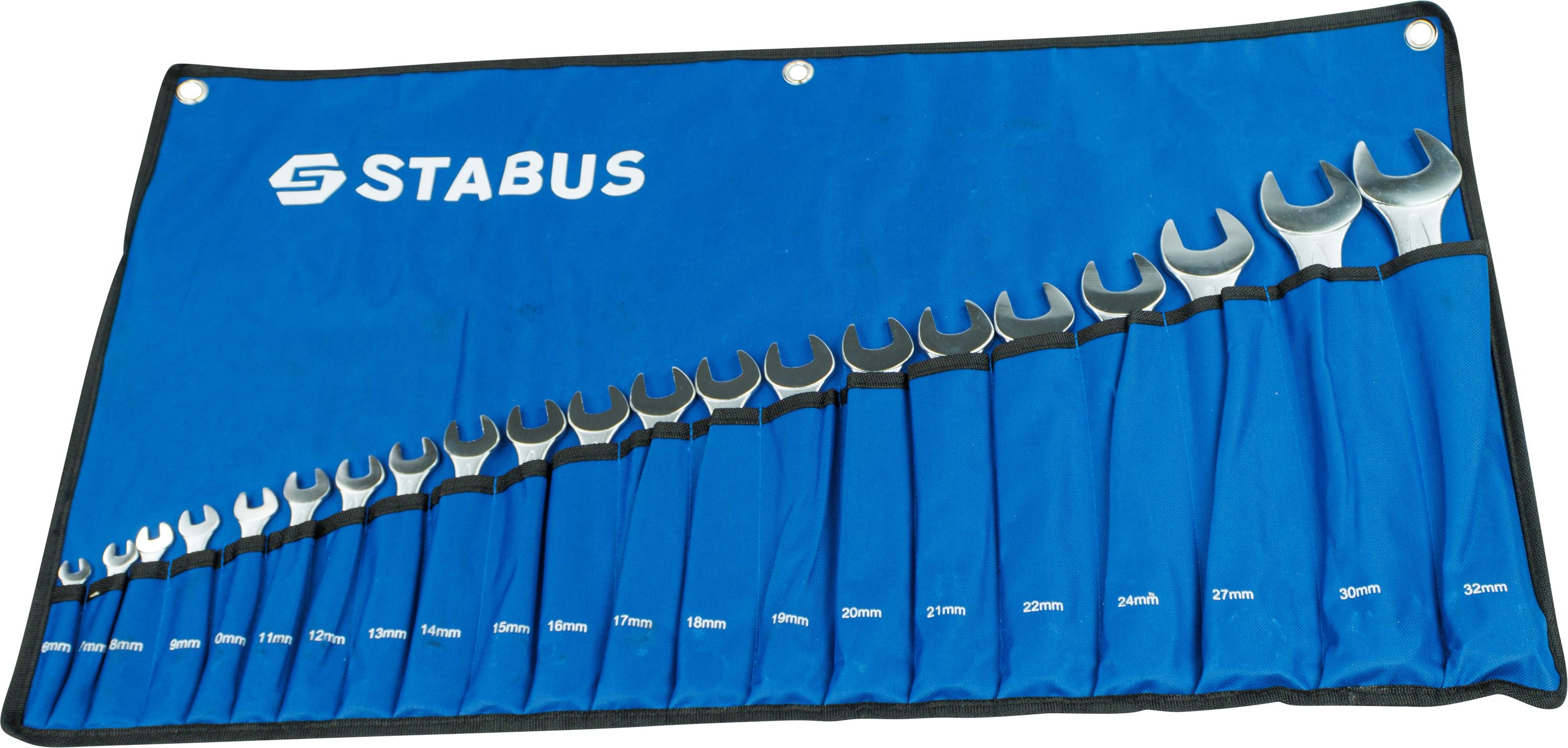 Ringmaulschlüsselset aufgereiht in blauer Stabus Tasche