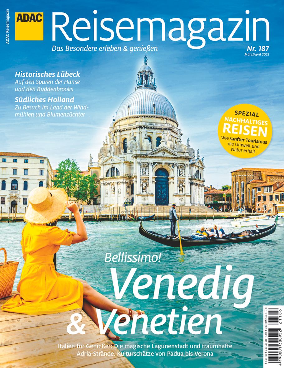 9783834233462 ADAC Reisemagazin, Venedig, Venetien, Gondel, Frau im Gelben Kleid, Wasser, Altes Gebäude