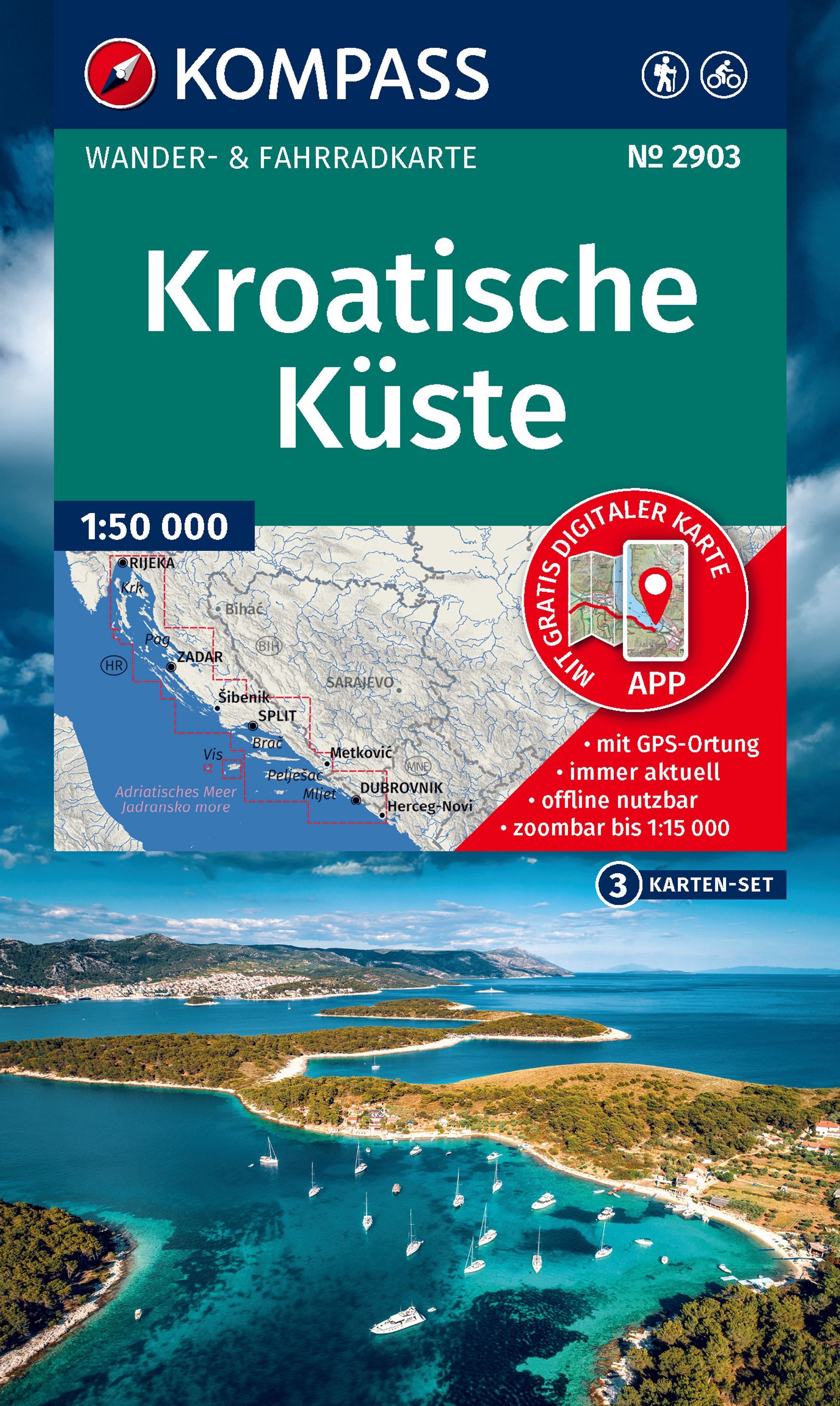 Wanderkarte, Kroatien Küste, Karten-Set, GPS Karte, App inkl. Karte