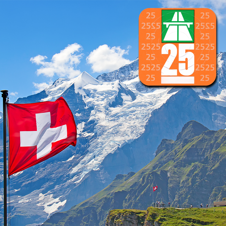 Schweiz, Berge, Flagge, Autobahnvignette