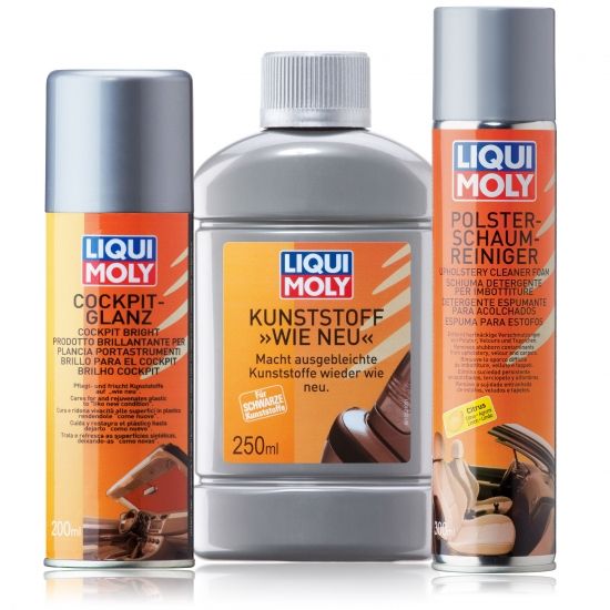 liqui_moly_set_innenraum_polster3VW9GkWqEyWYR Drei Reinigungsmittel , Zwei Sprühdosen, eine Plastikflasche, Silber, Orange