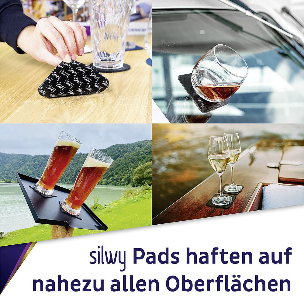 995067531 Beispielbilder zu Silwy Magnet Gläsern in verschiedenen Lebenslagen mit dem Hinweis, dass sie auf allen Oberflächen haften