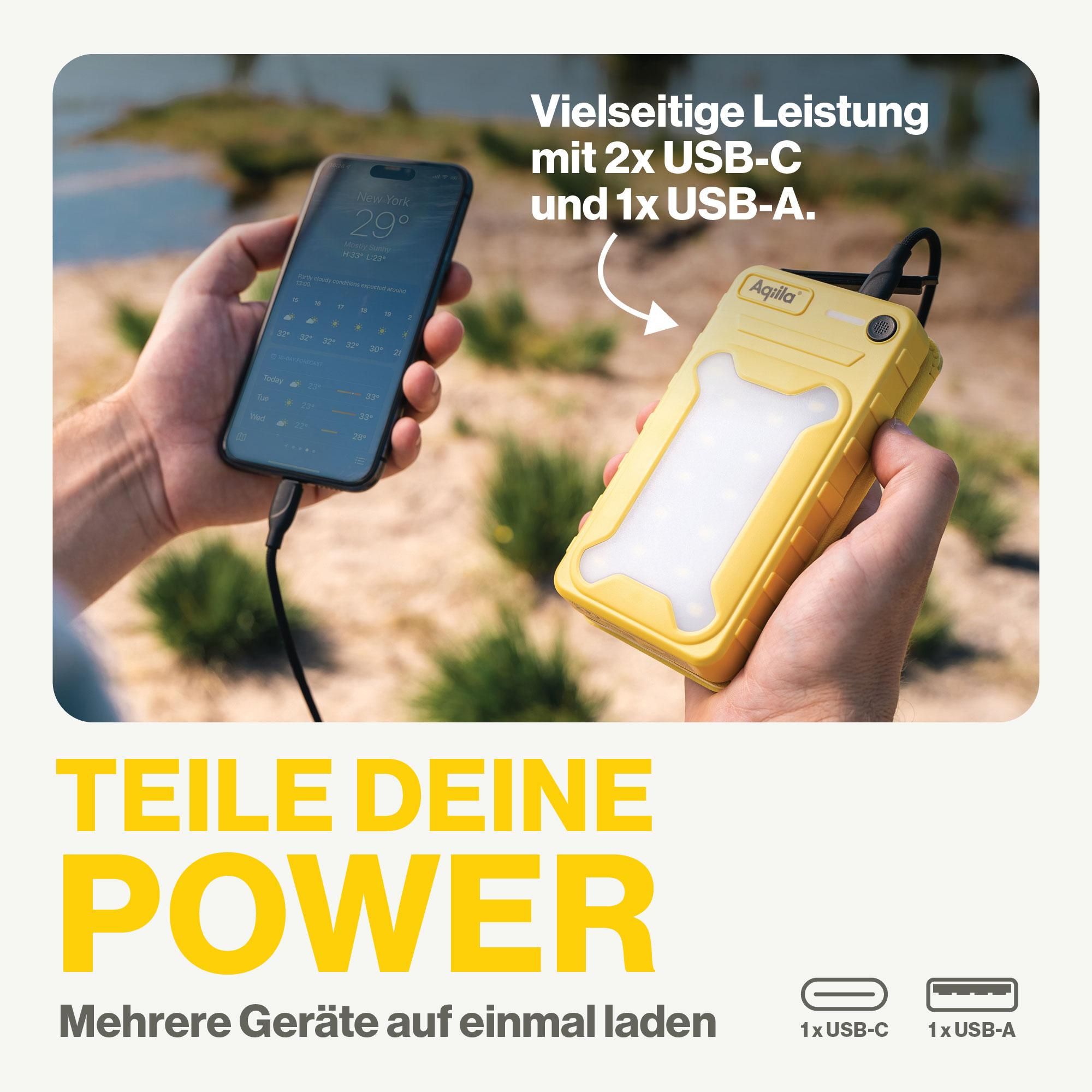 Powerbank, USB-C, USB-A, Handheld charger, Gelb