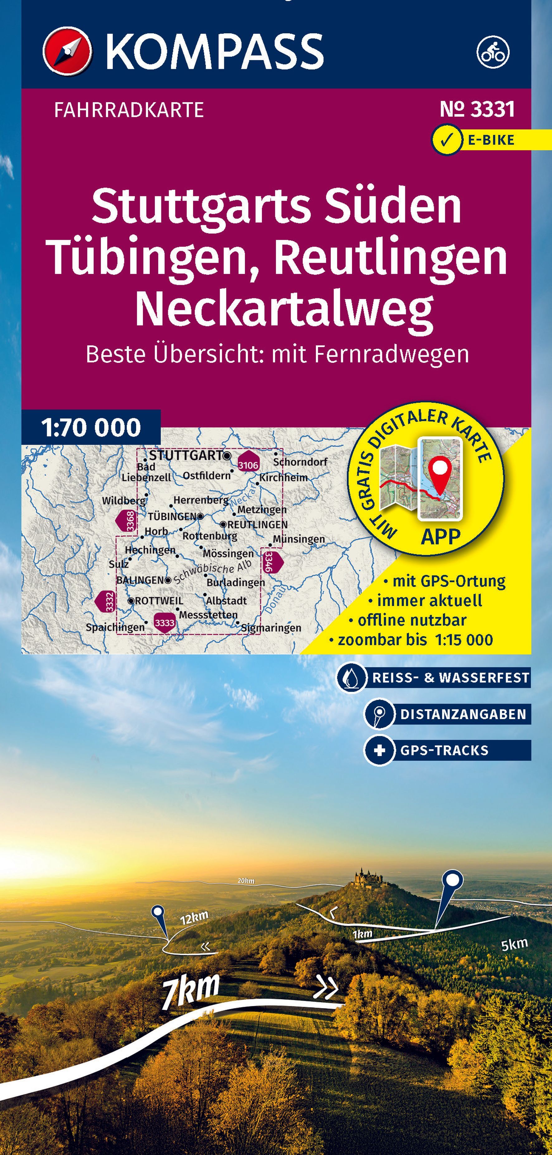 KOMPASS Fahrradkarte 3331 Stuttgarts Süden Werbung, Plakat