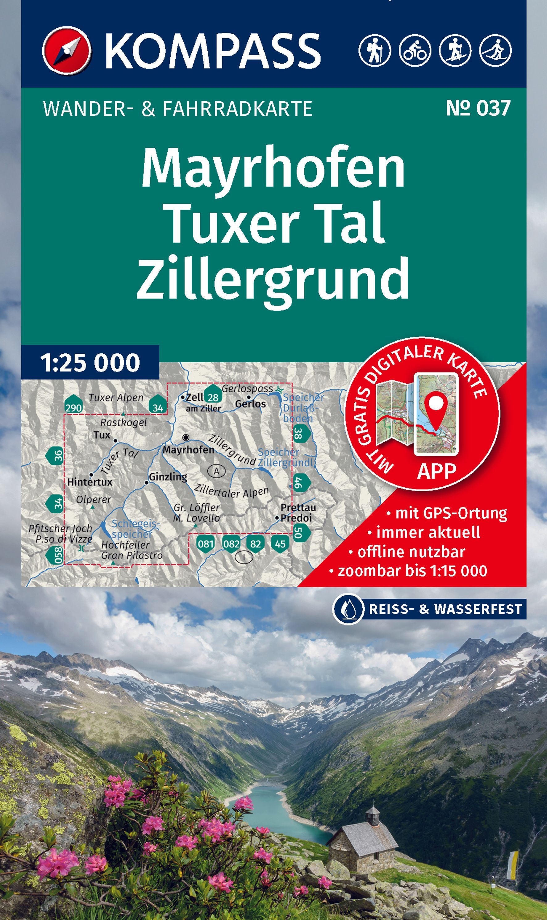 Wanderkarte, Tuxer Tal, Zillertal, Mayrhofen, Alpenkarte