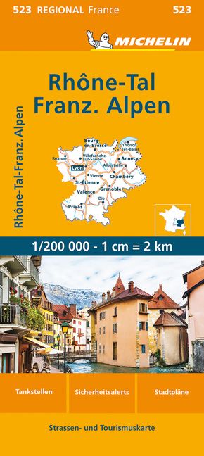 9782067259423 Michelin Regionalkarte Rhonetal-Französiche Alpen, Cover Orange mittig Altstadt