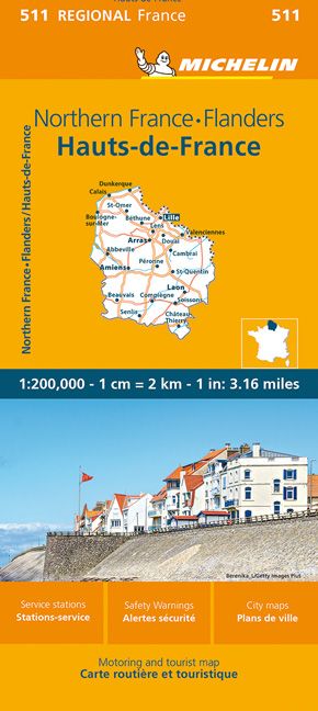 9782067258631 Michelin Regionalkarte Nordfrankrankreich-Flandern, Cover Orange in der Mitte Häuser am Stadtrand