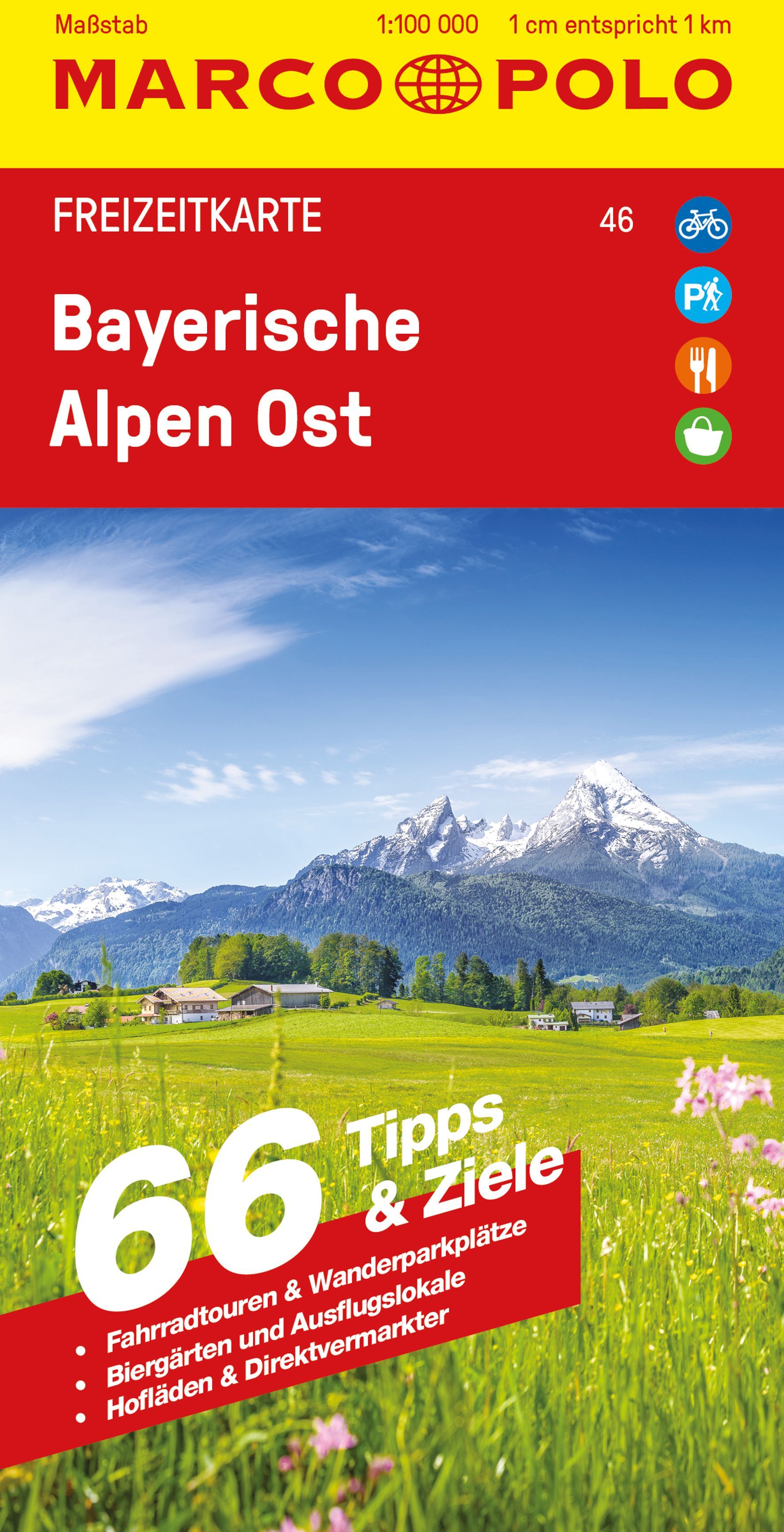 MARCO POLO Freizeitkarte Bayerische Alpen Ost Werbung, Plakat, Feld, Grünland, Weide,
